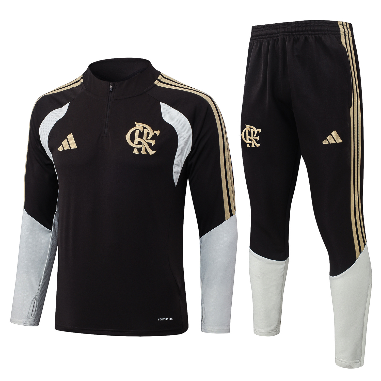 AlphaJersey-Flamengo 2026 Long Sleeve Training Set - Black With White Top & Pants