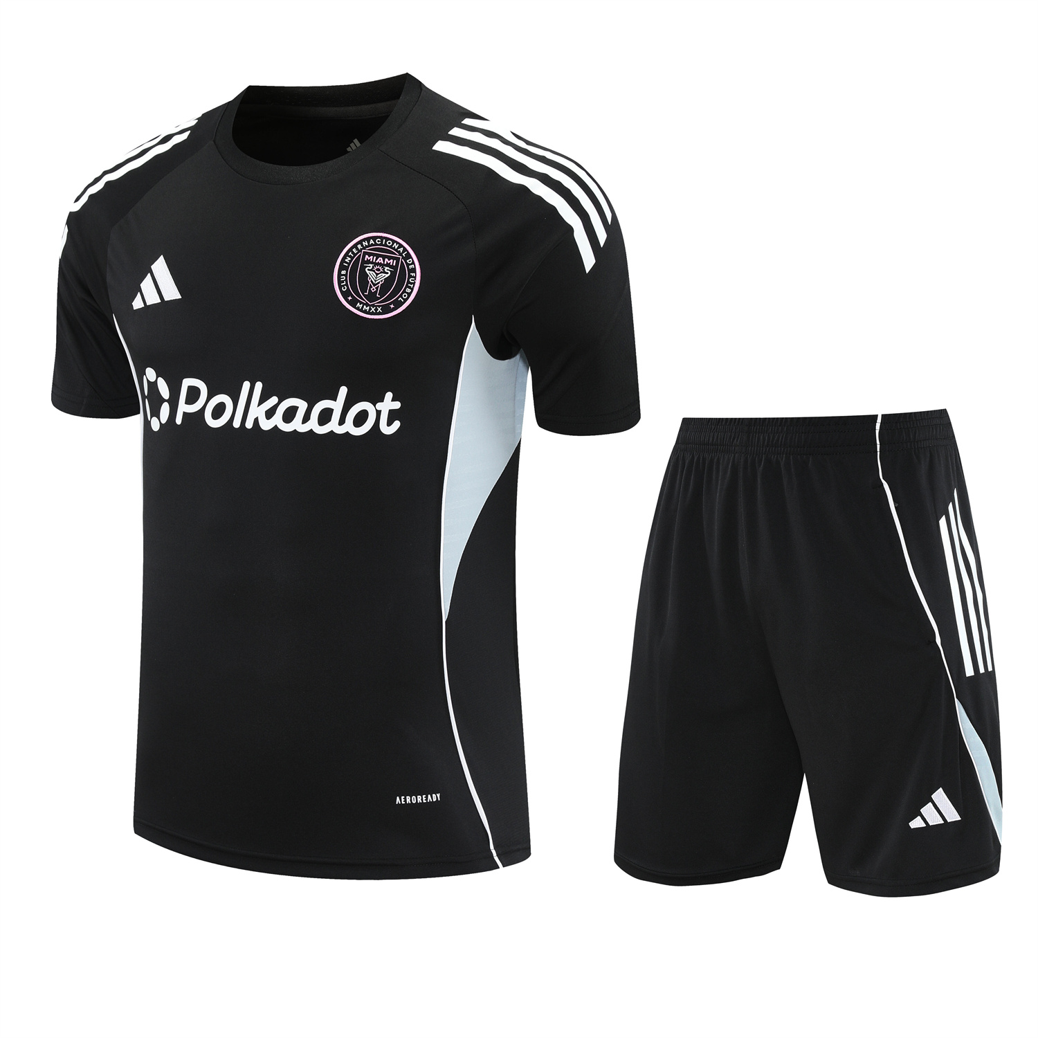 AlphaJersey-INT M.A.M 25-26 Short-Sleeve Training Set - Light Grey Stripes Black Top & Black Shorts