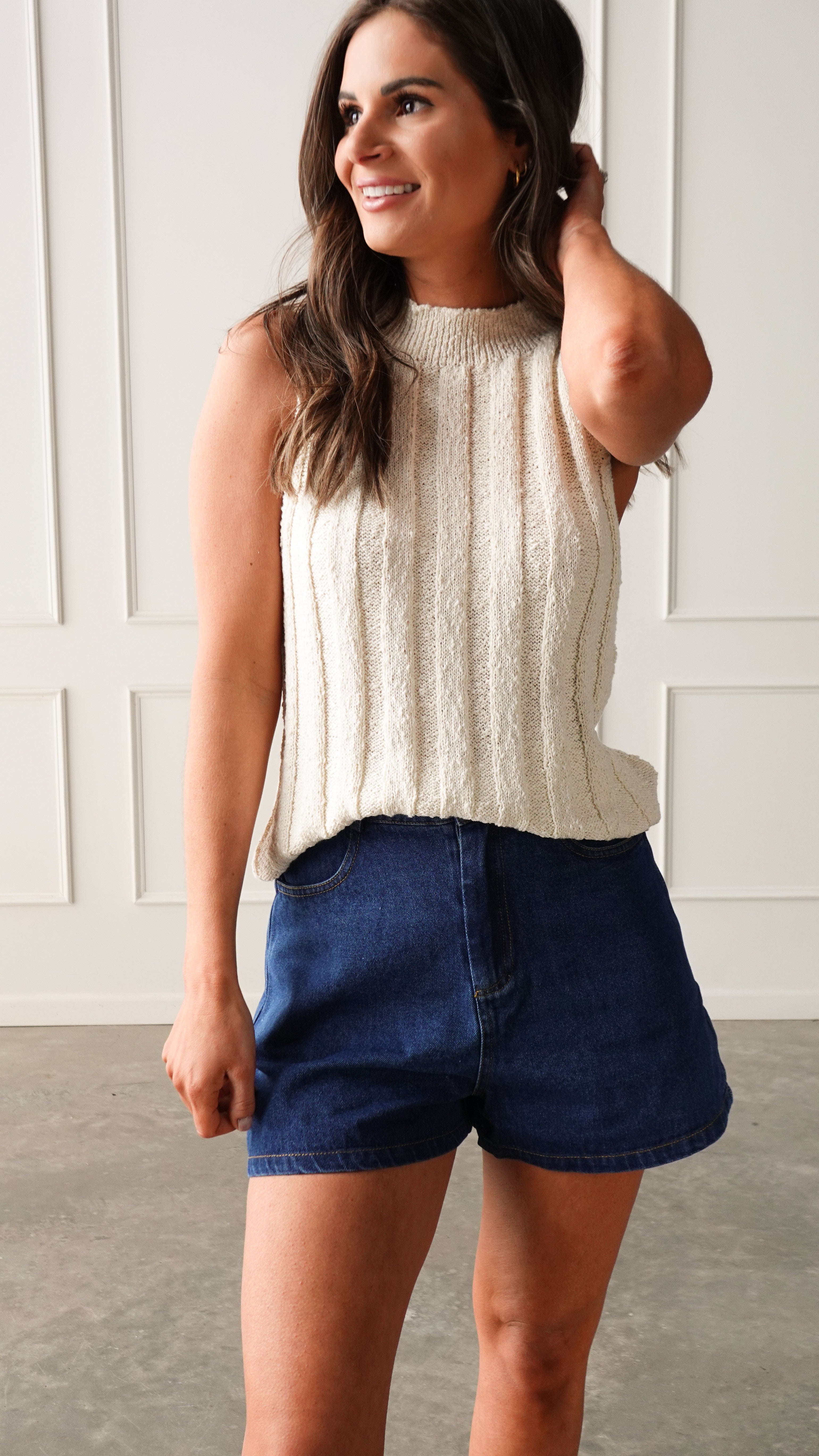 Cream Mock Neck Ribbed Knit Tank | Elegant Women's Fashion by coolavocek