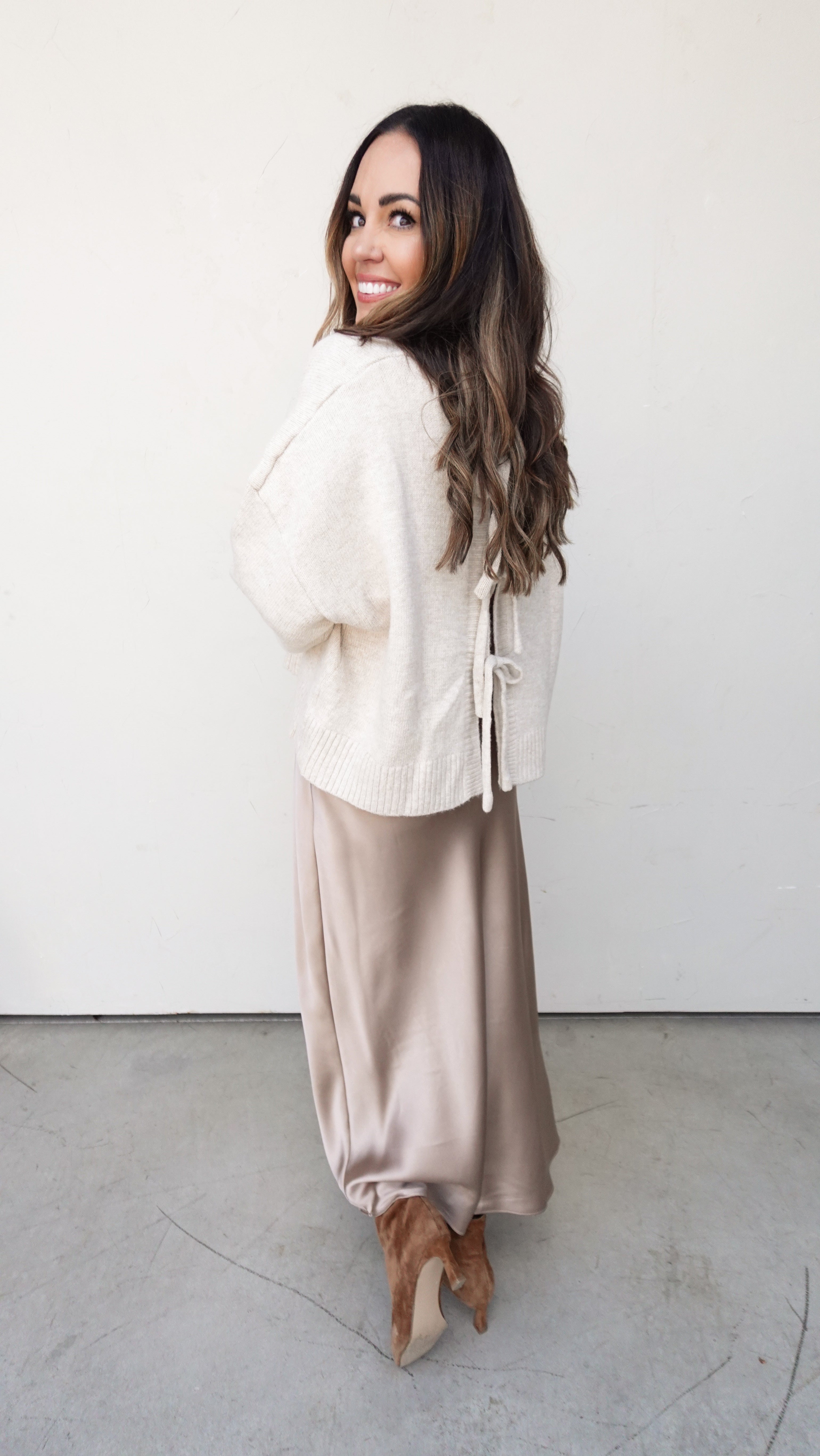 Champagne Satin Midi Skirt | Elegant Women's Fashion by coolavocek