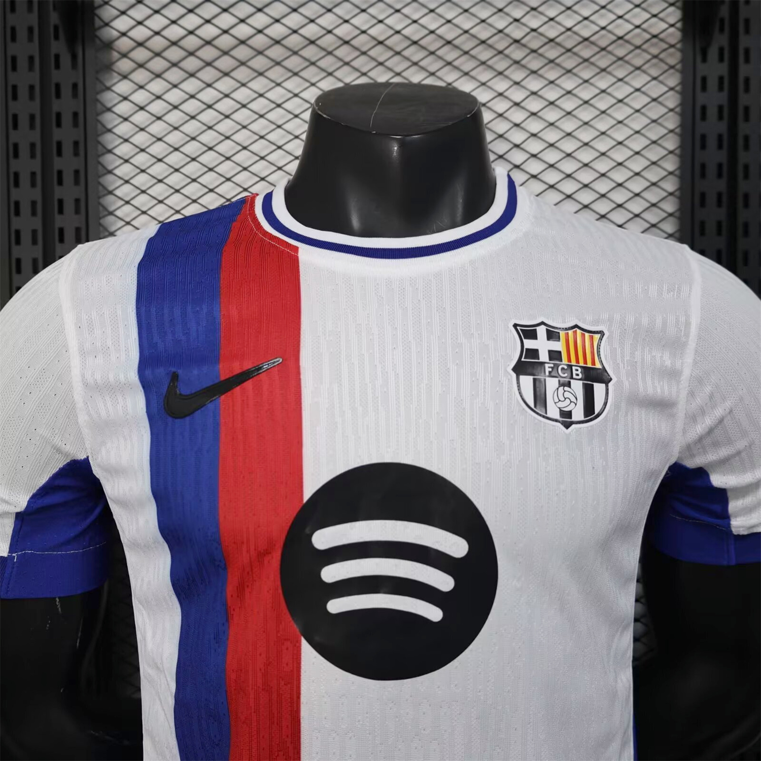 AlphaJersey-Barcelona 25-26 Red And Blue Vertical Stripes Special White Jersey - Player Version