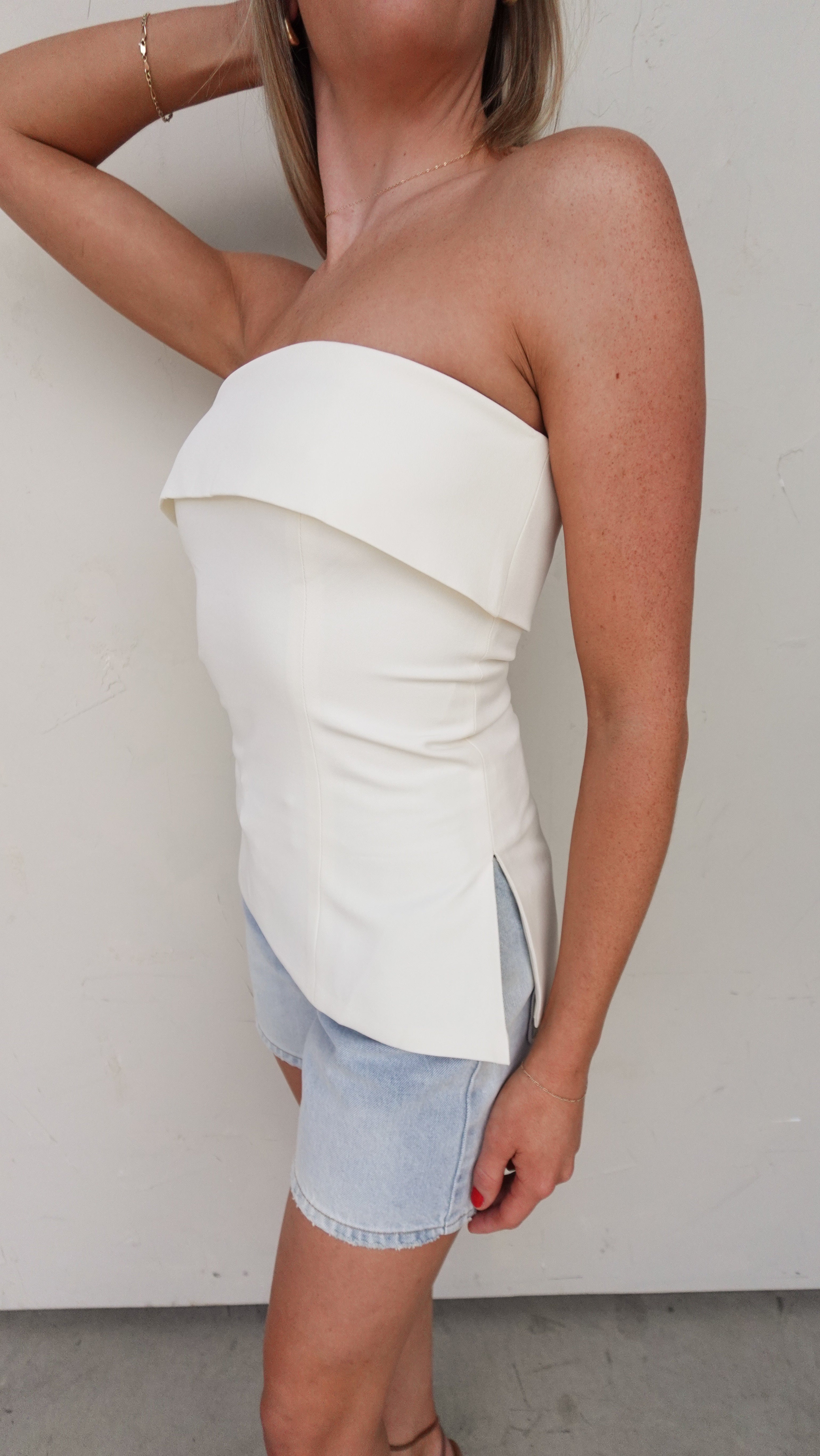 Ivory Foldover Strapless Top | Elegant Women's Fashion by coolavocek