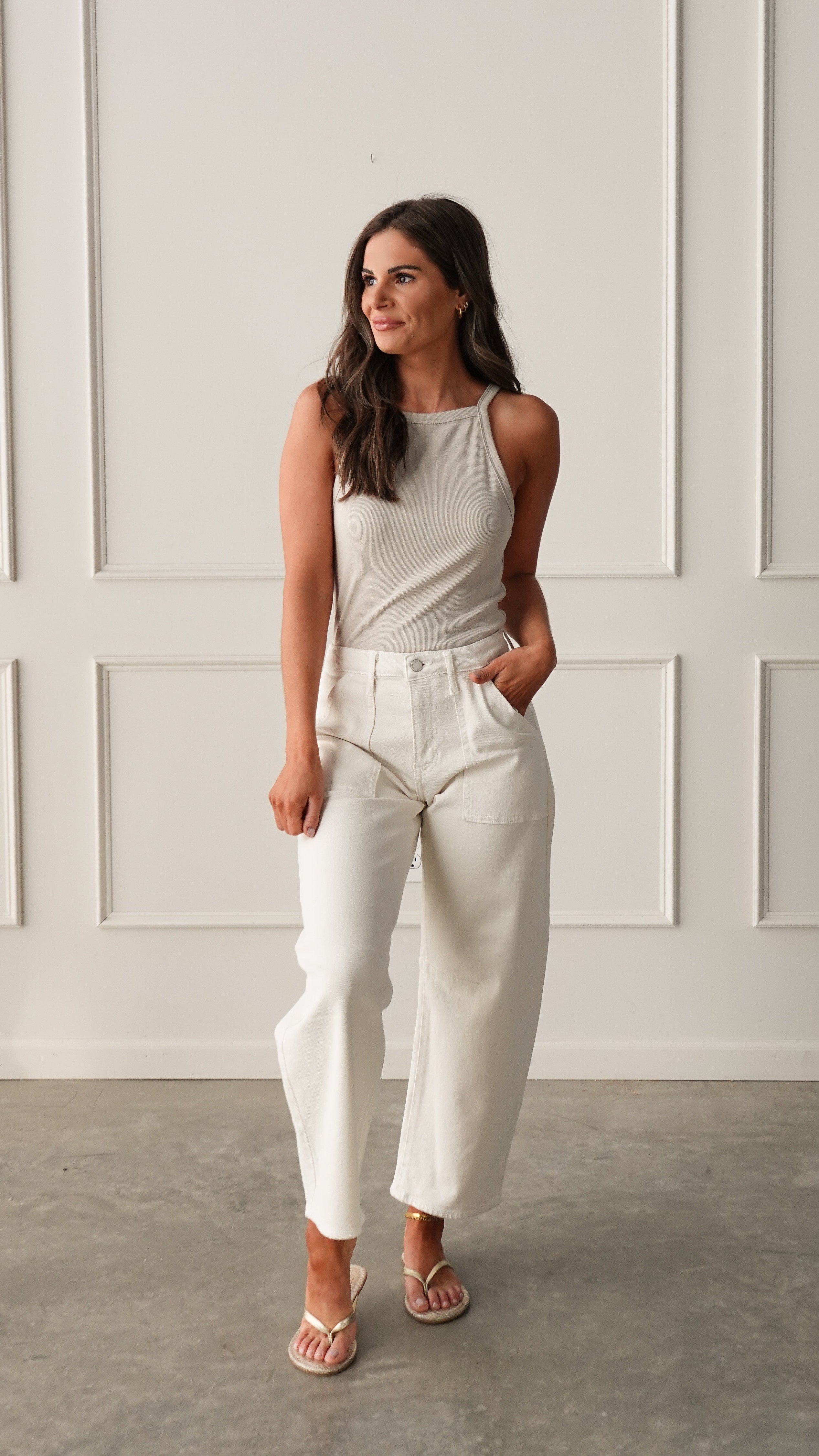 Ecru Utility Barrel Denim | Elegant Women's Fashion by coolavocek