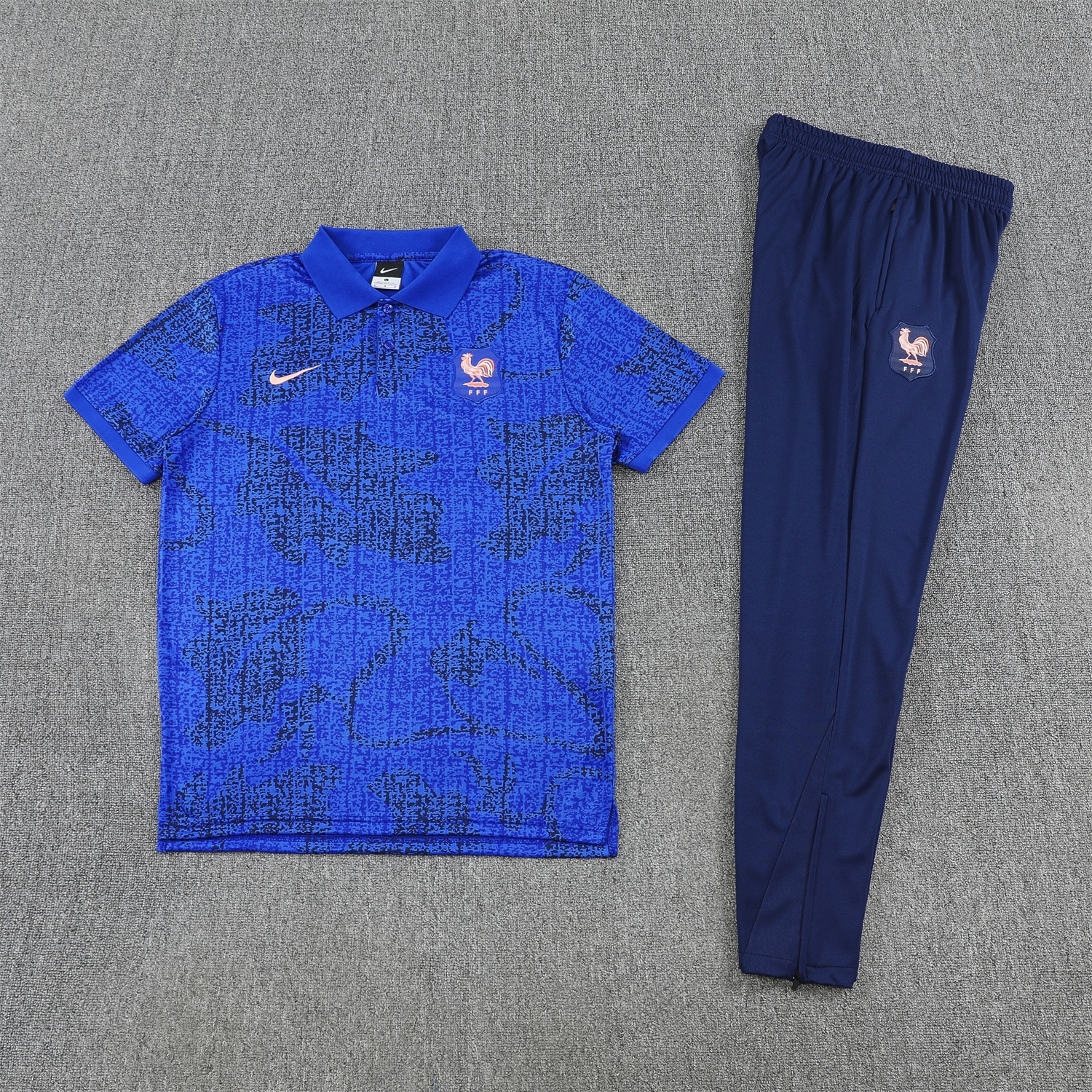 AlphaJersey-France 25-26 POLO Short-Sleeve Training Set - Ocean Blue Top and Dark Blue Pants