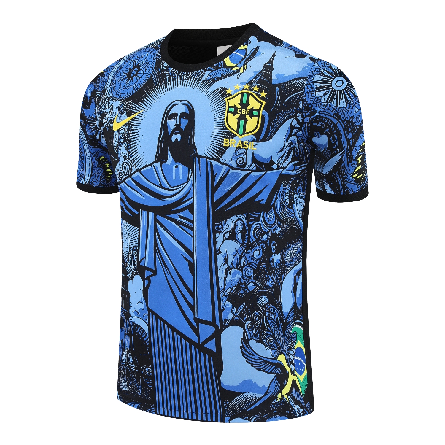 AlphaJersey-Brazil 25-26 Blue Jesus Statue Short-Sleeve Training Set - Blue Top & Black Shorts