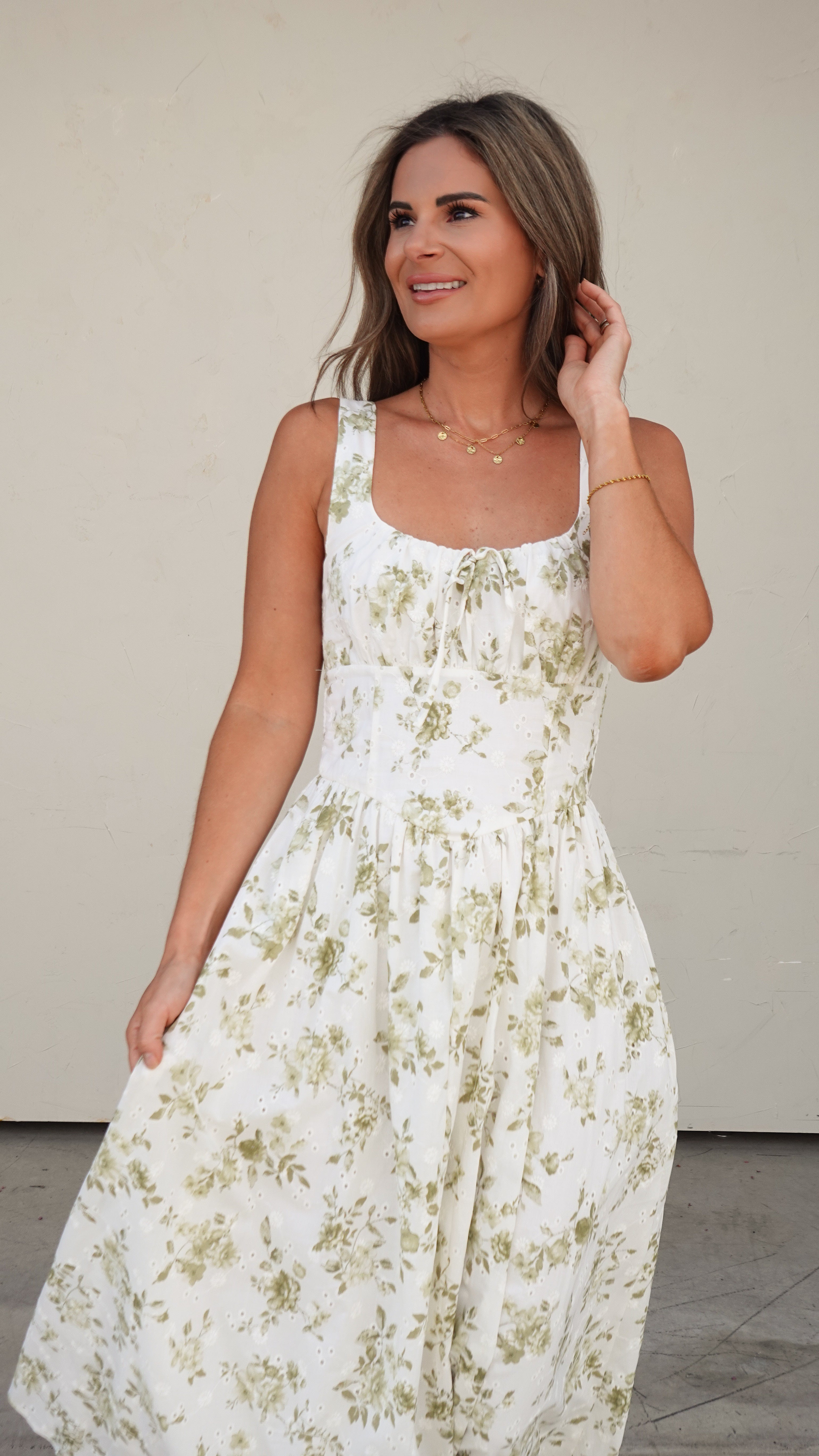 Green Floral Eyelet Midi Dress | Elegant Women's Fashion by coolavocek