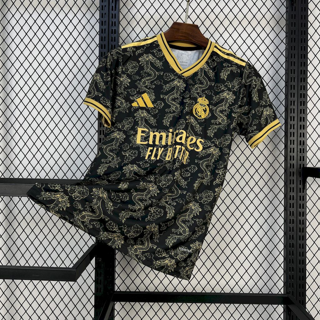 AlphaJersey-Real Madrid 25-26 Golden Chinese Dragon Pattern Black Jersey - Fans Version