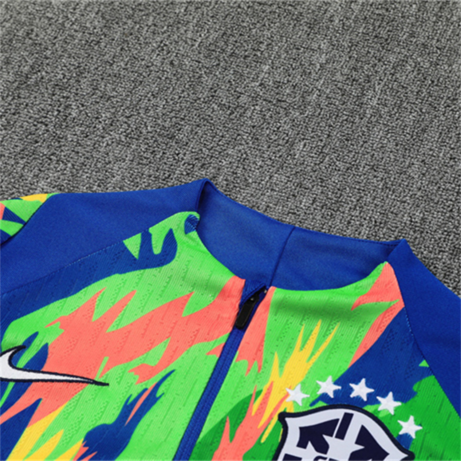 AlphaJersey-Brazil 25-26 Kids Long Sleeve Training Set - Colorful Camouflage Top & Royal Blue Pants