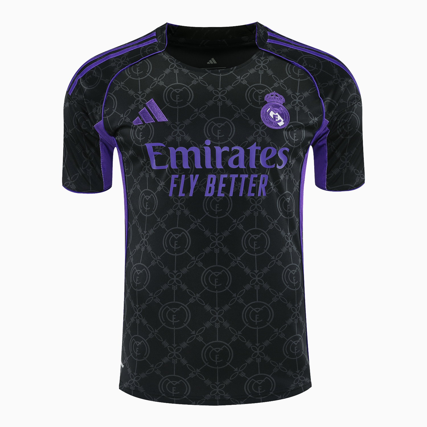 AlphaJersey-Real Madrid 25-26 Short-Sleeve Training Set - Blue Edge Black Top & Black Shorts