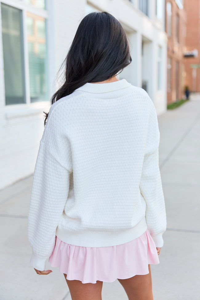 Making A Racquet Ivory Embroidered Pullover | Elegant Women's Fashion by coolavocek