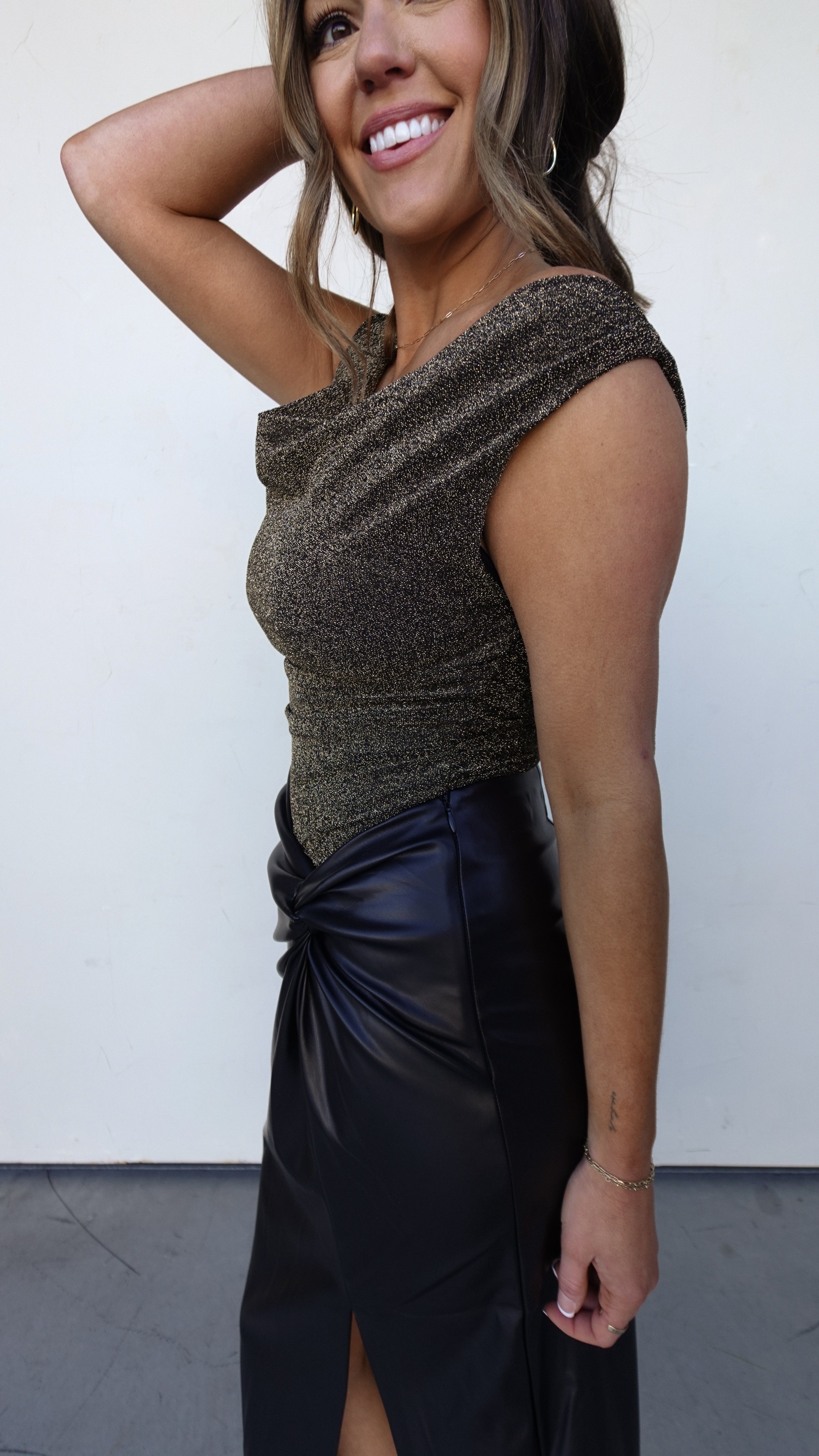 Metallic Drapey Cowl Neck Top | Elegant Women's Fashion by coolavocek