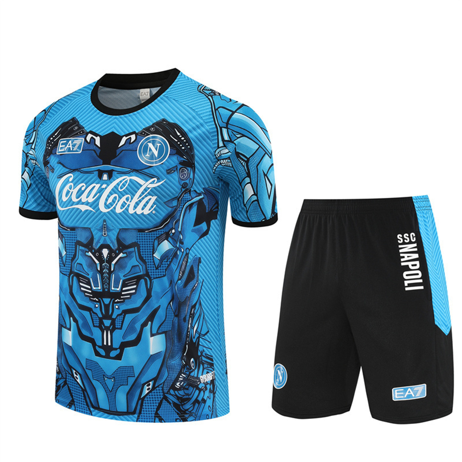 AlphaJersey-Napoli 25-26 Short-Sleeve Training Set - Blue Mecha Top & Black Shorts