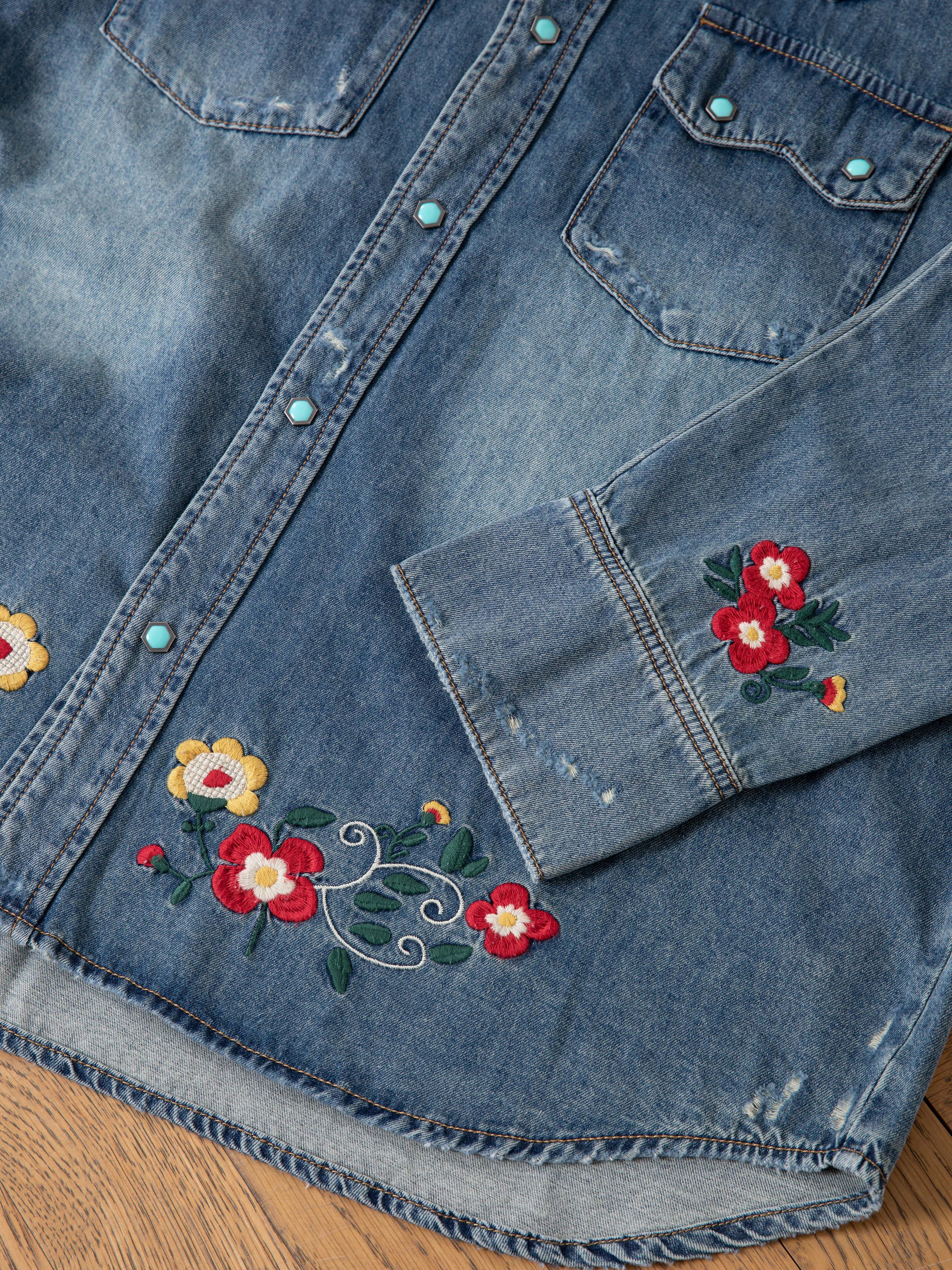 Floral Embroidered Western Denim Shirt | Modern Menswear by yycbvcnbmmnbm