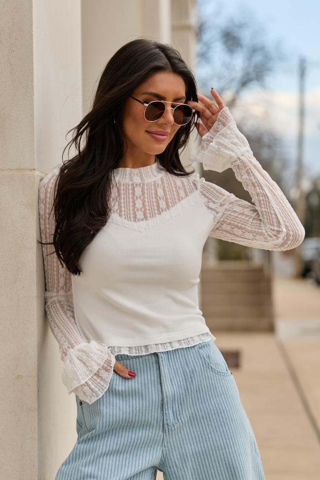 Madison Ivory Lace Mockneck Top | Elegant Women's Fashion by coolavocek