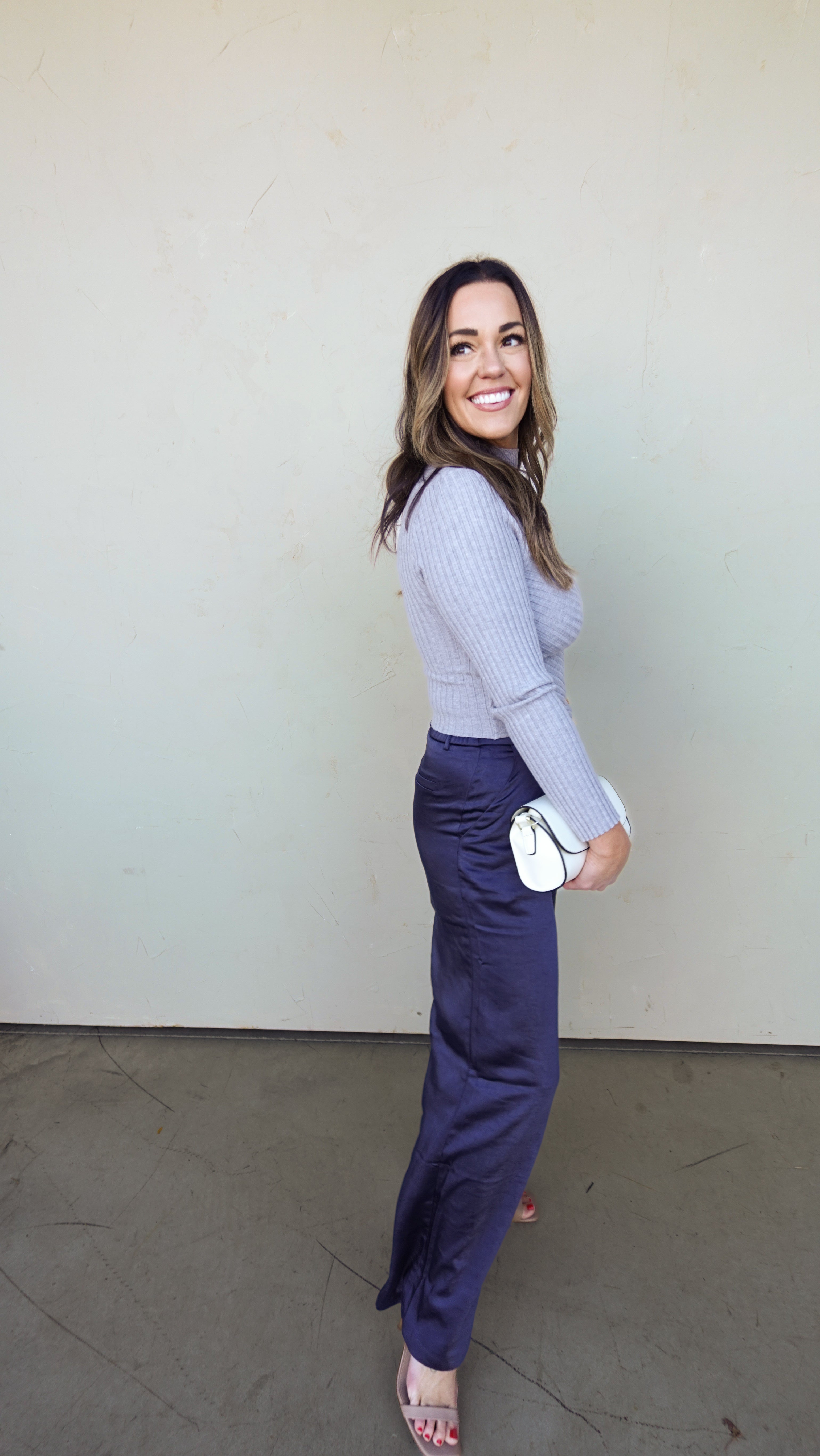 Gray Ribbed V-Hem Knit Top | Elegant Women's Fashion by coolavocek