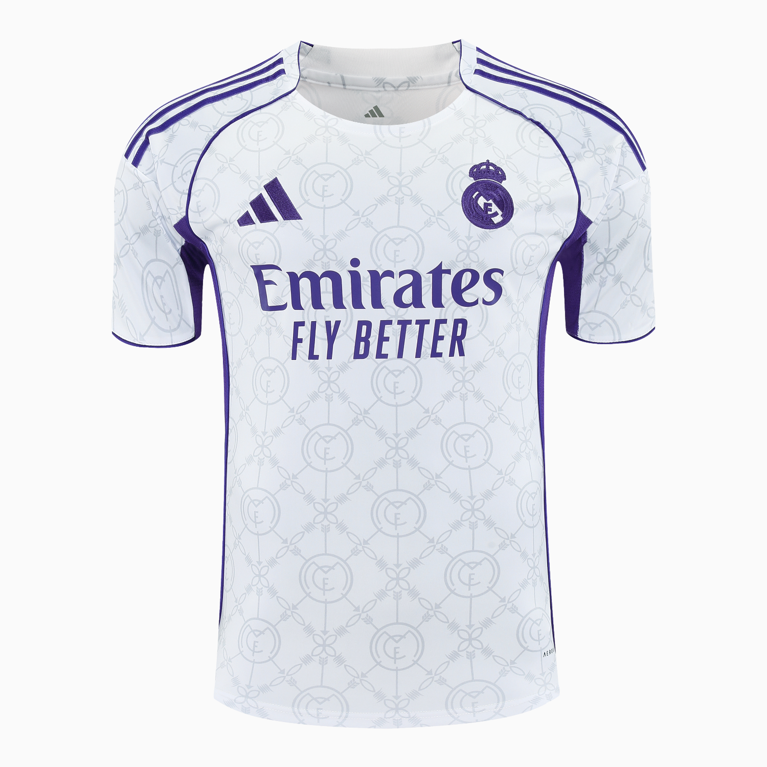 AlphaJersey-Real Madrid 25-26 Short-Sleeve Training Set - Blue Edge White Top & Black Shorts