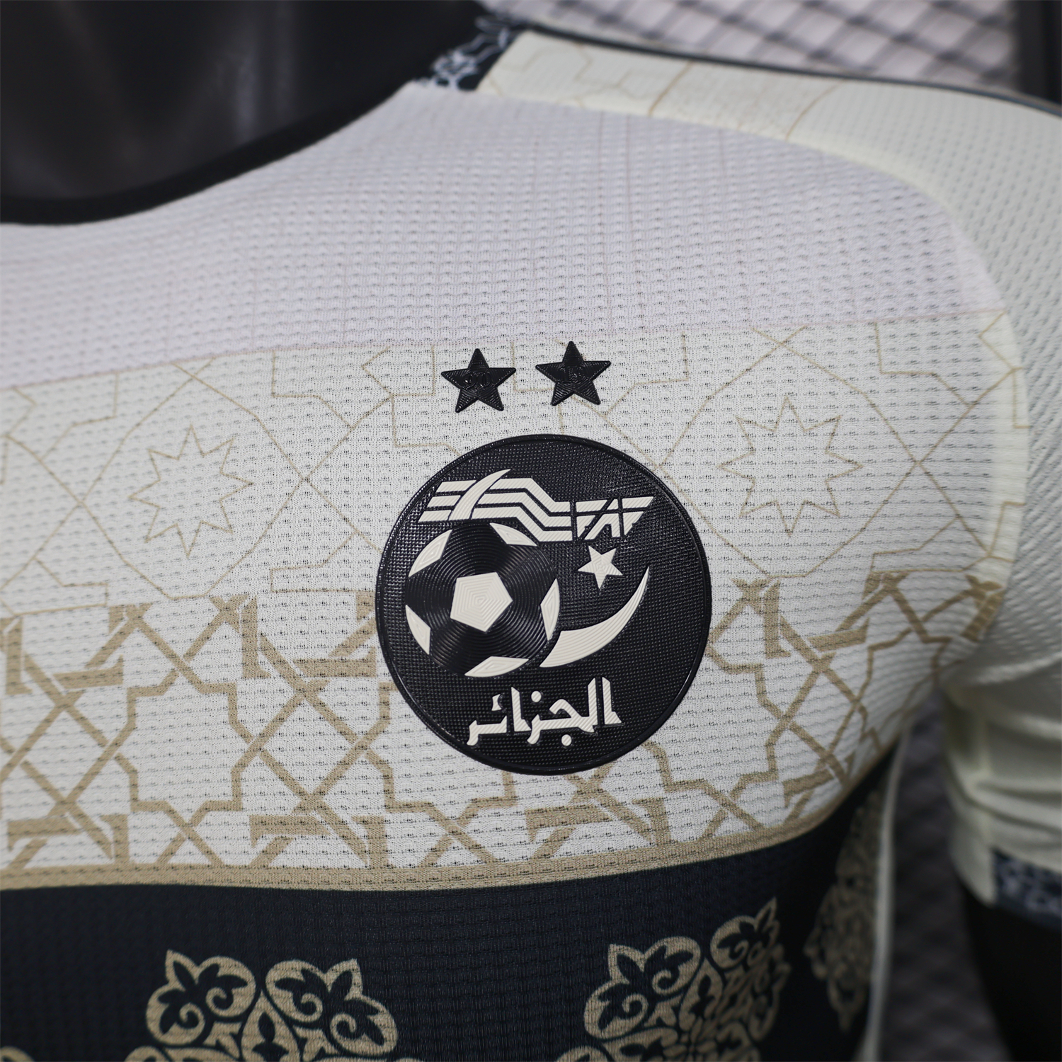 AlphaJersey-Algeria 25-26 Light Yellow with Black Classical Pattern Jersey - Player Version