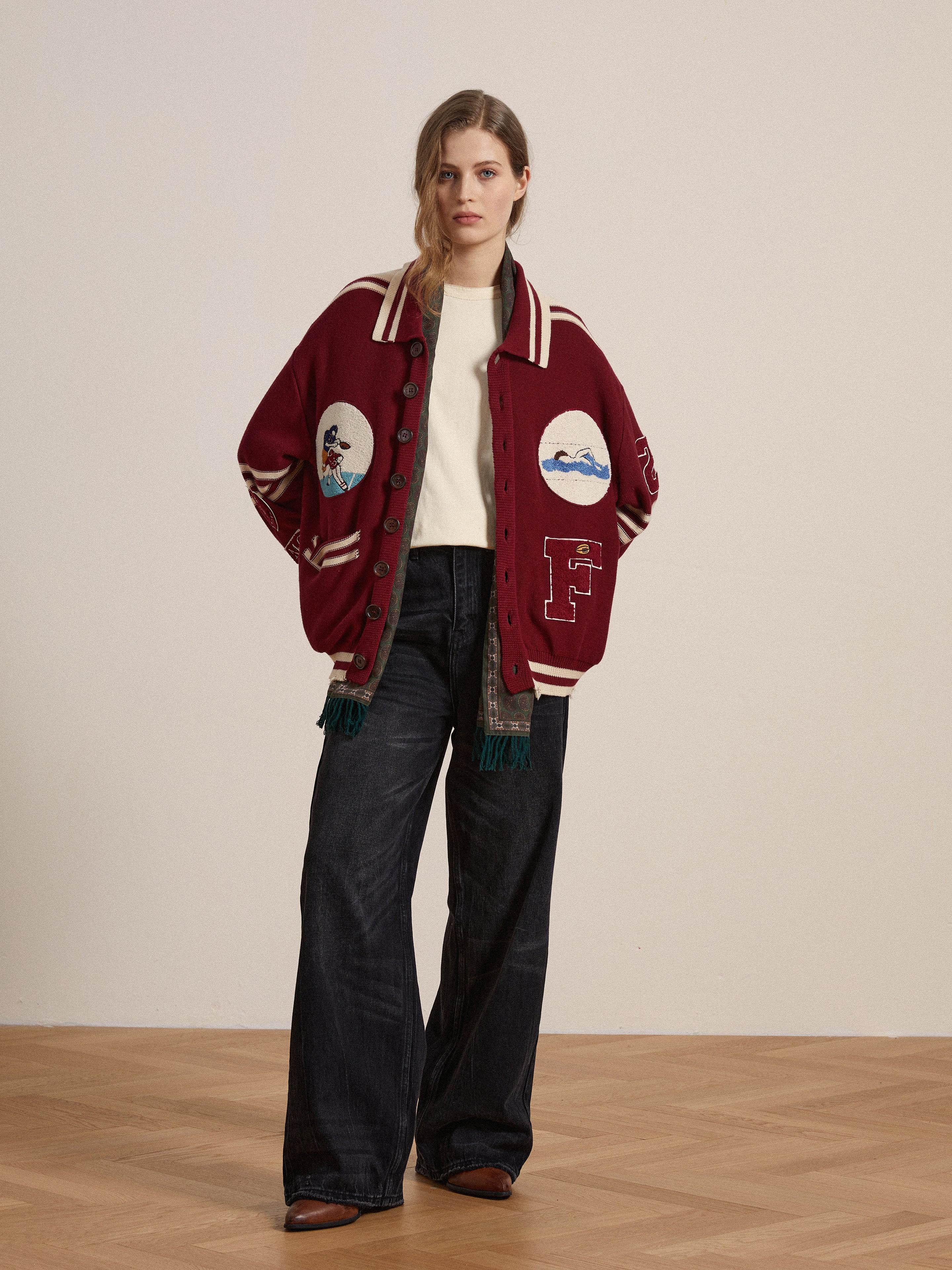 Fin Varsity Patch Collared Cardigan | Modern Menswear by yycbvcnbmmnbm