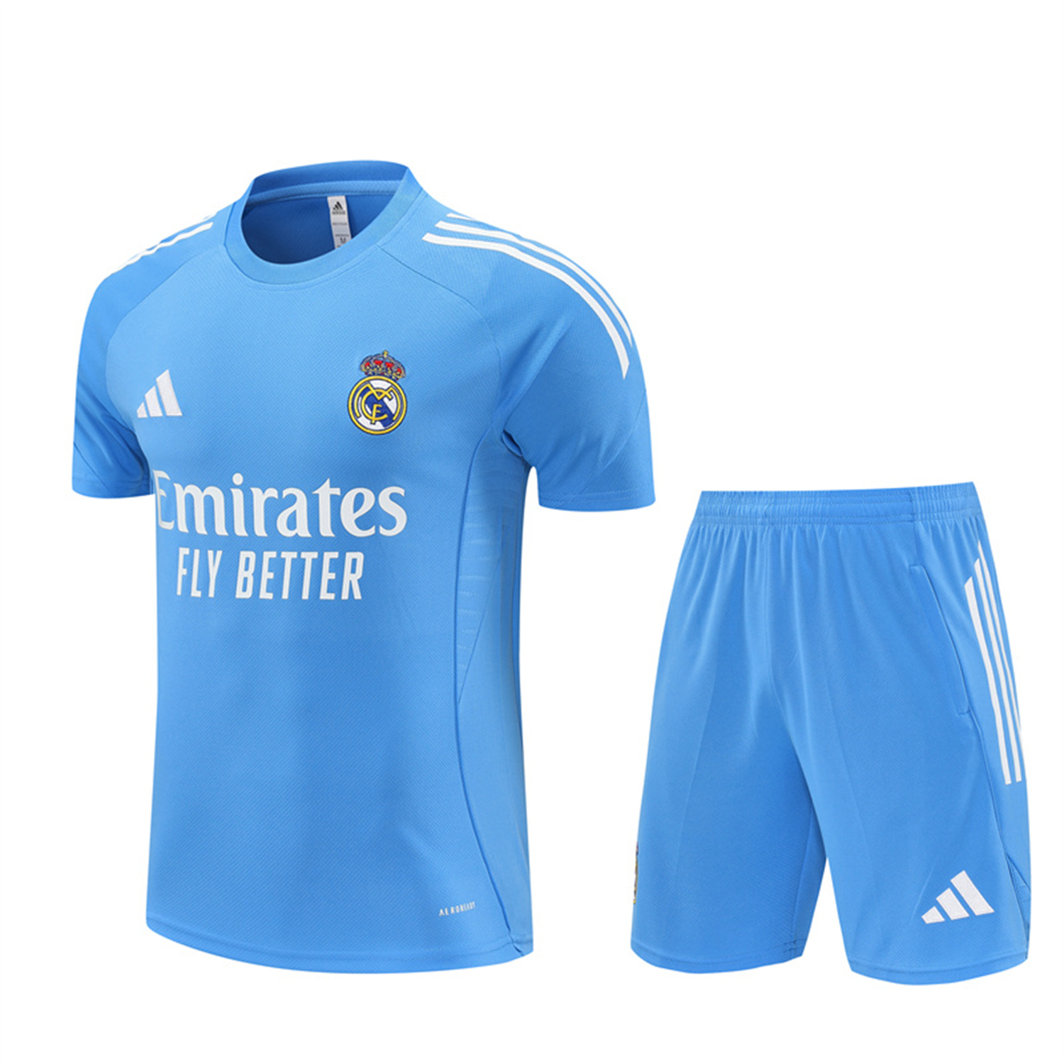 AlphaJersey-Real Madrid 25-26 Short-Sleeve Training Set - Sky Blue Top and Sky Blue Shorts