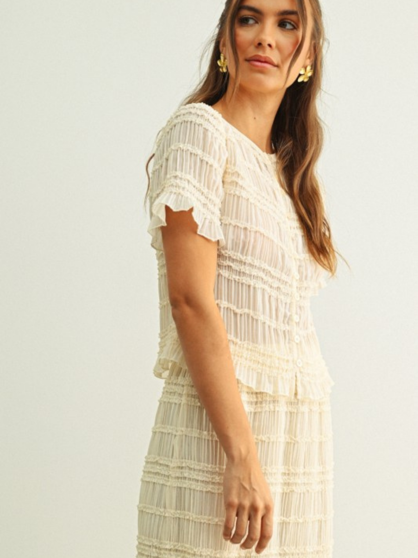 Chiffon Ruched Button Down | Elegant Women's Fashion by coolavocek