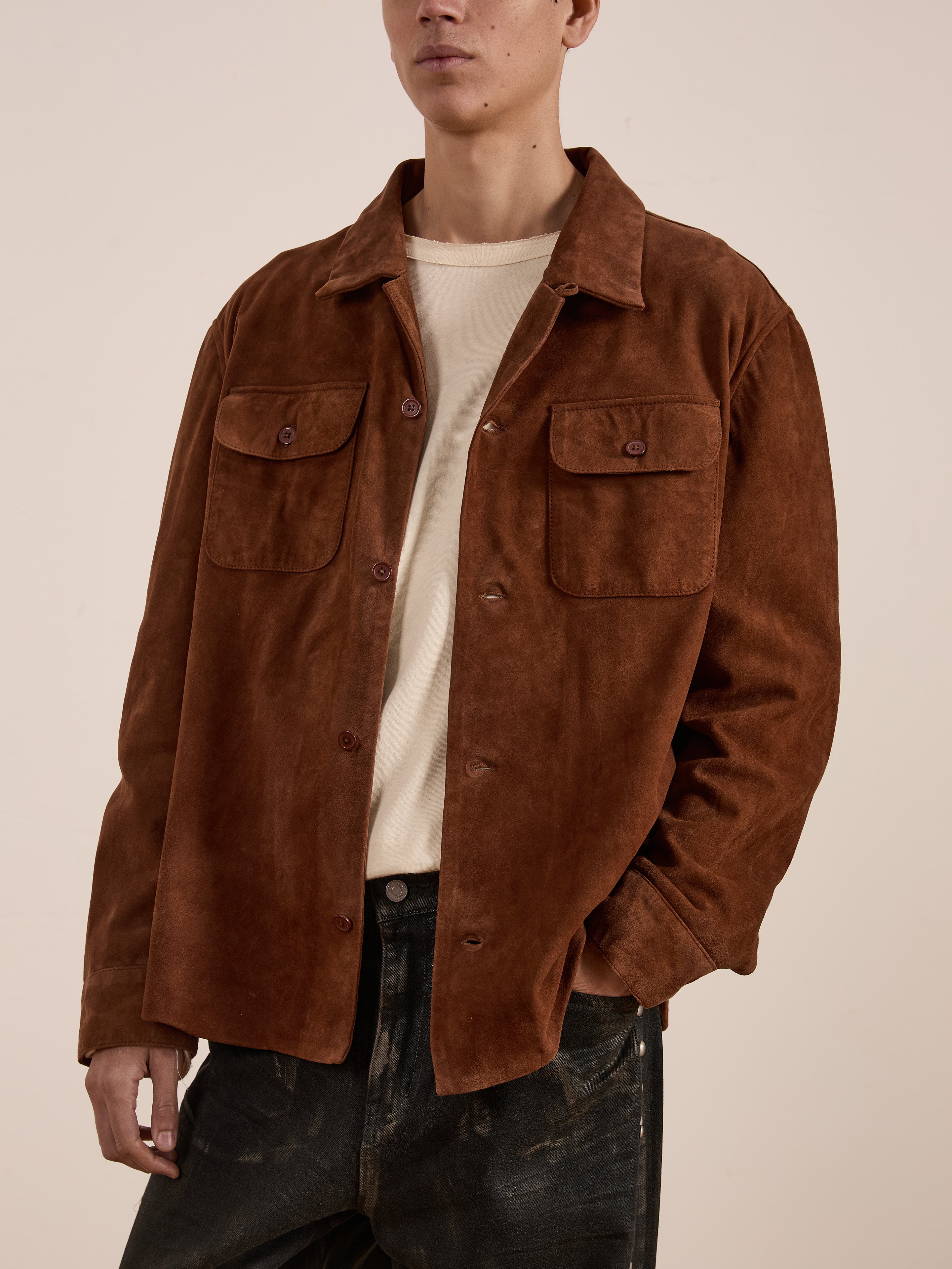 Suede Leather Camp Shirt | Modern Menswear by yycbvcnbmmnbm