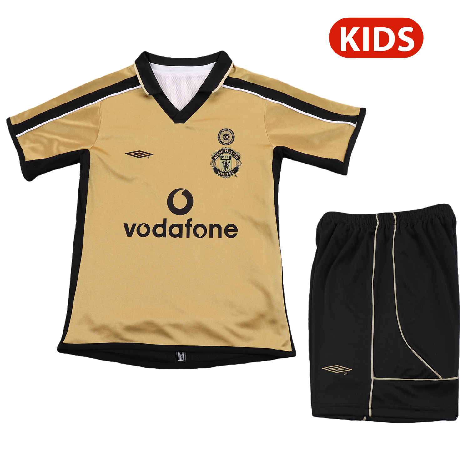 AlphaJersey-Retro Manchester United 2001-02 100th Centery Kids Kit - Yellow