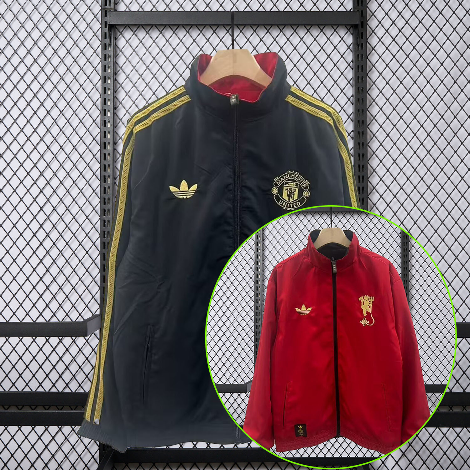 AlphaJersey-Manchester United 25-26 Double Sided Reversible Windbreaker - Black & Red