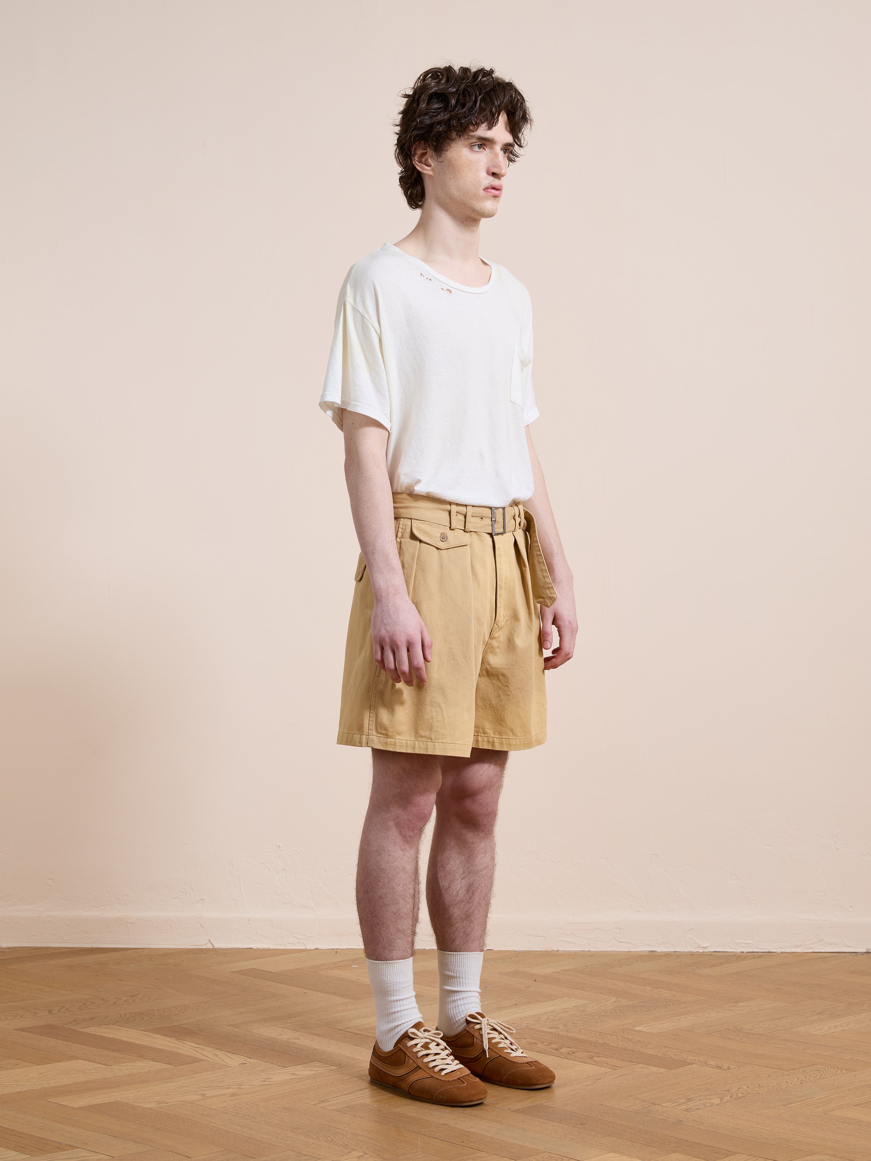 Belted Twill Pleated Shorts | Modern Menswear by yycbvcnbmmnbm