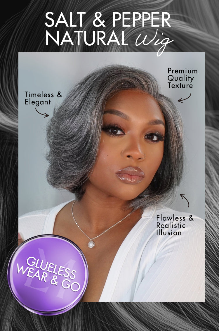 Boss Vibe Salt & Pepper Layered Bob / Body Wave Glueless Pre-Cut Minimalist Lace Grey Wig