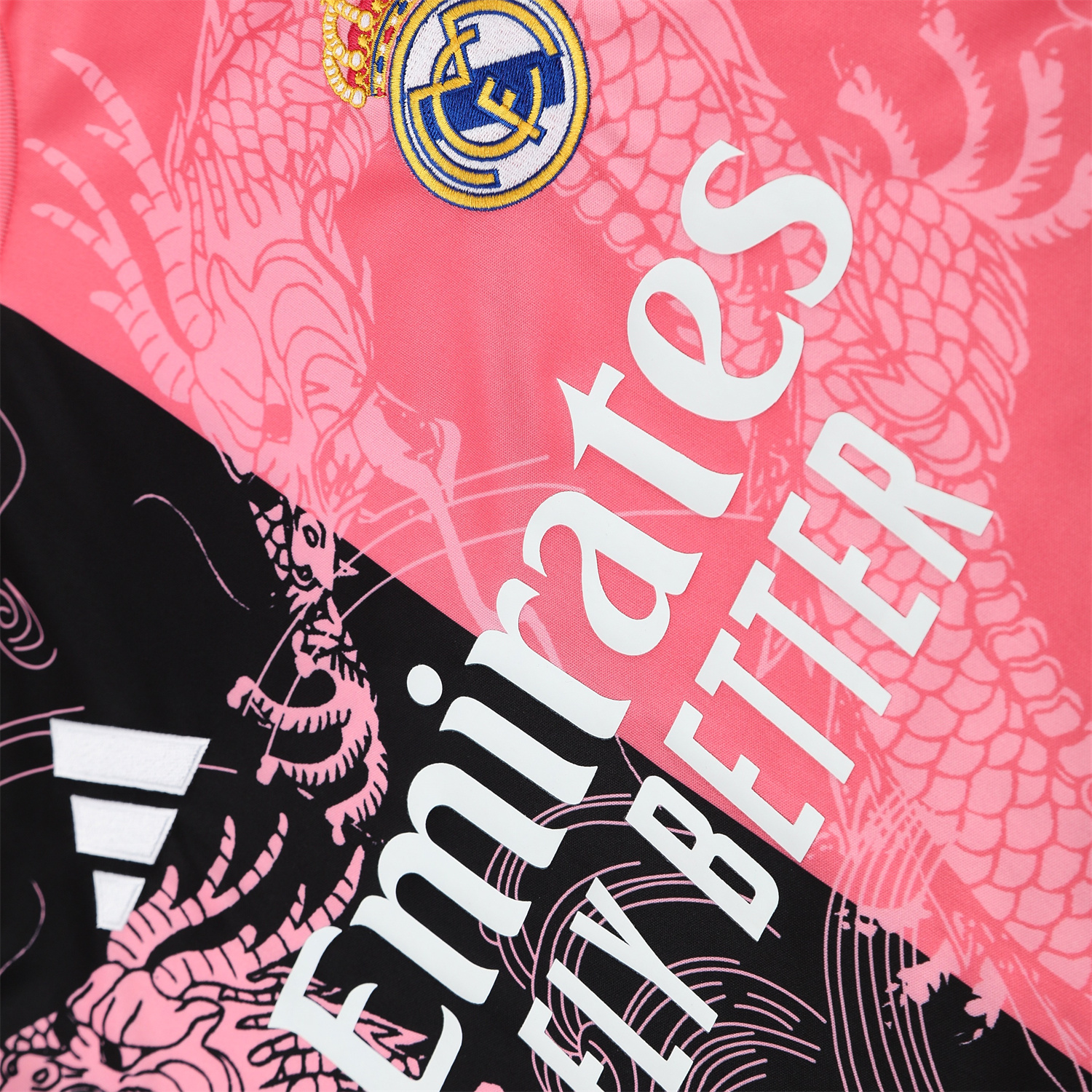 AlphaJersey-Real Madrid 25-26 Short-Sleeve Training Set - Pink-Black Dragon Top & Black-White Shorts