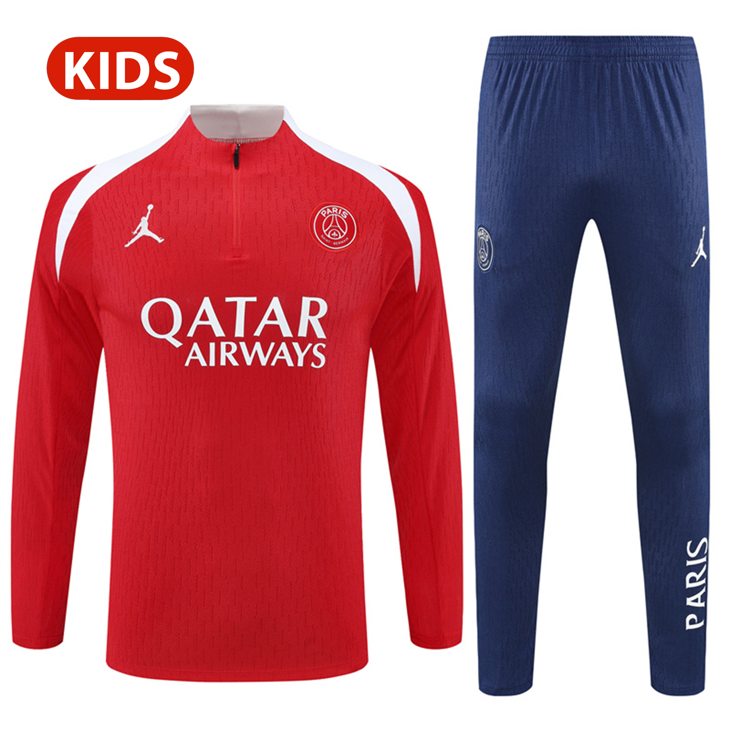 AlphaJersey-Paris Saint-Germain PSG 25-26 Kid Long Sleeves Training Set - Red Top & Royal Blue Pants