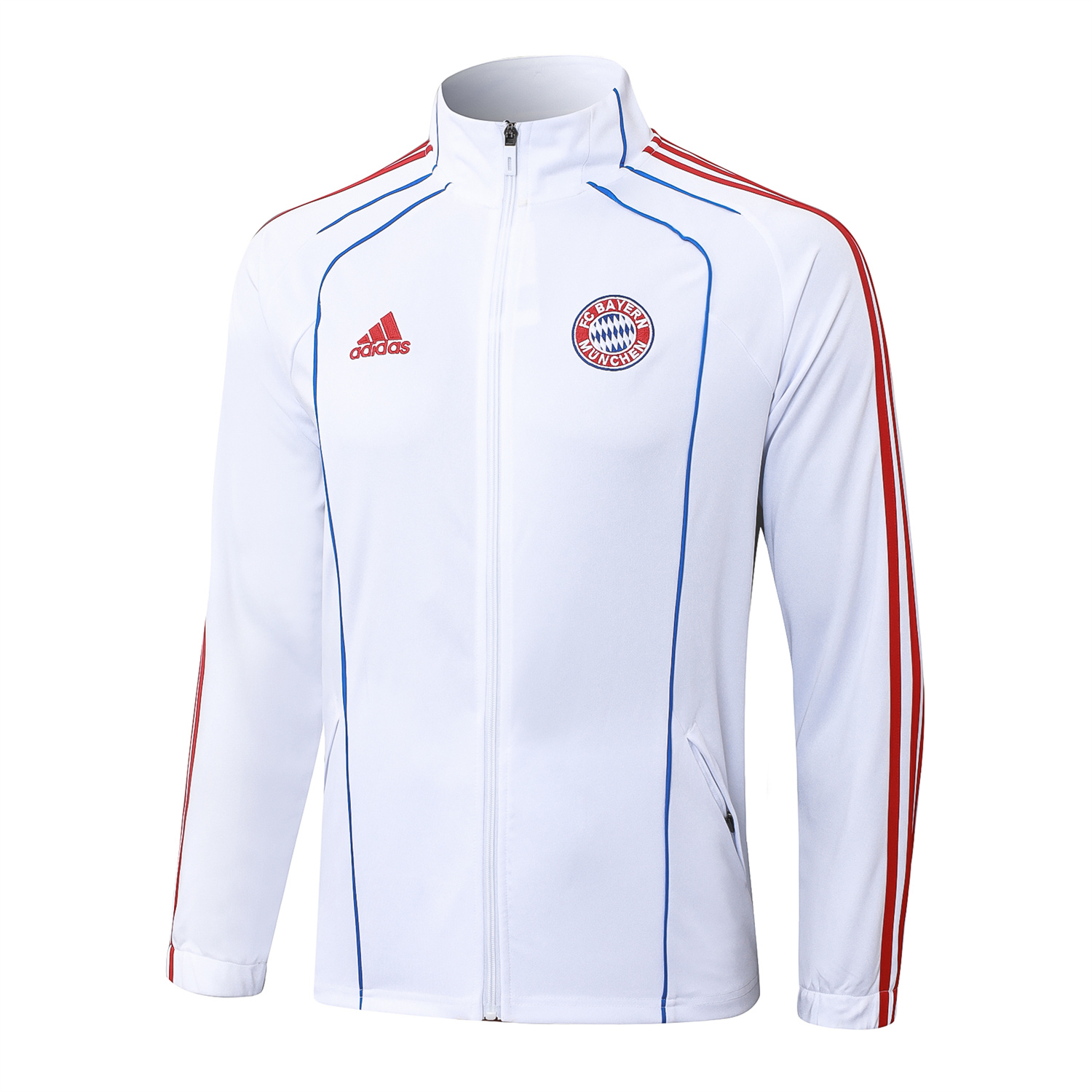 AlphaJersey-Bayern Munich 25-26 Jacket Training Tracksuit - White Throwback Jackets & Grey Pants
