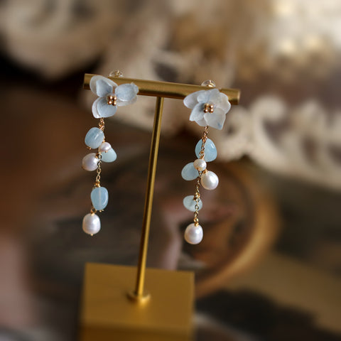 blue hydrangea flower earrings