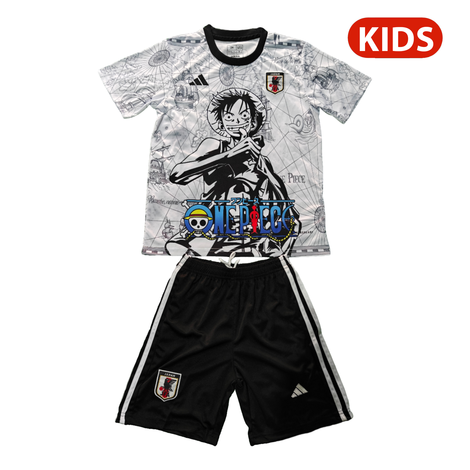 AlphaJersey-Japan 25-26 One Piece Luffy White And Black Special Kids Kit