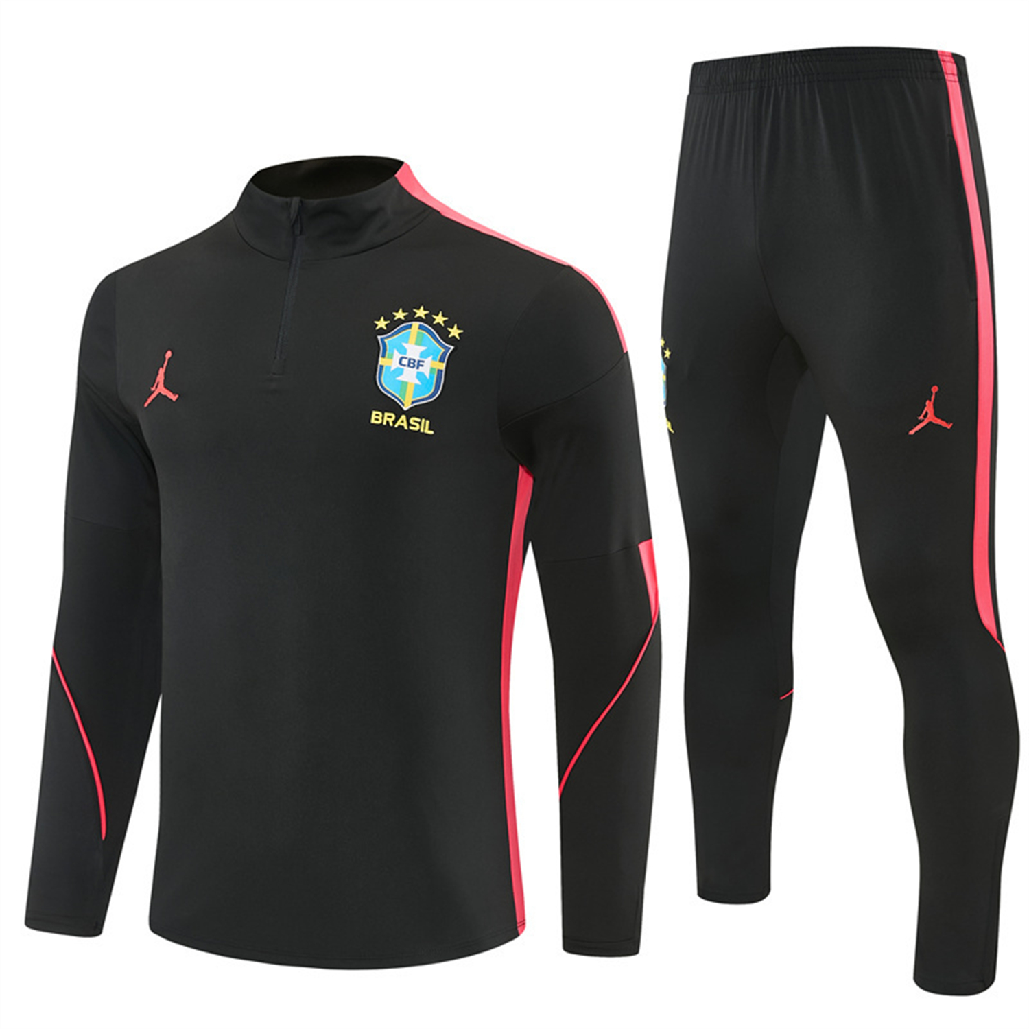AlphaJersey-Brazil X JD 2026 Long Sleeves Training Set - Black Top And Black Orange Pants