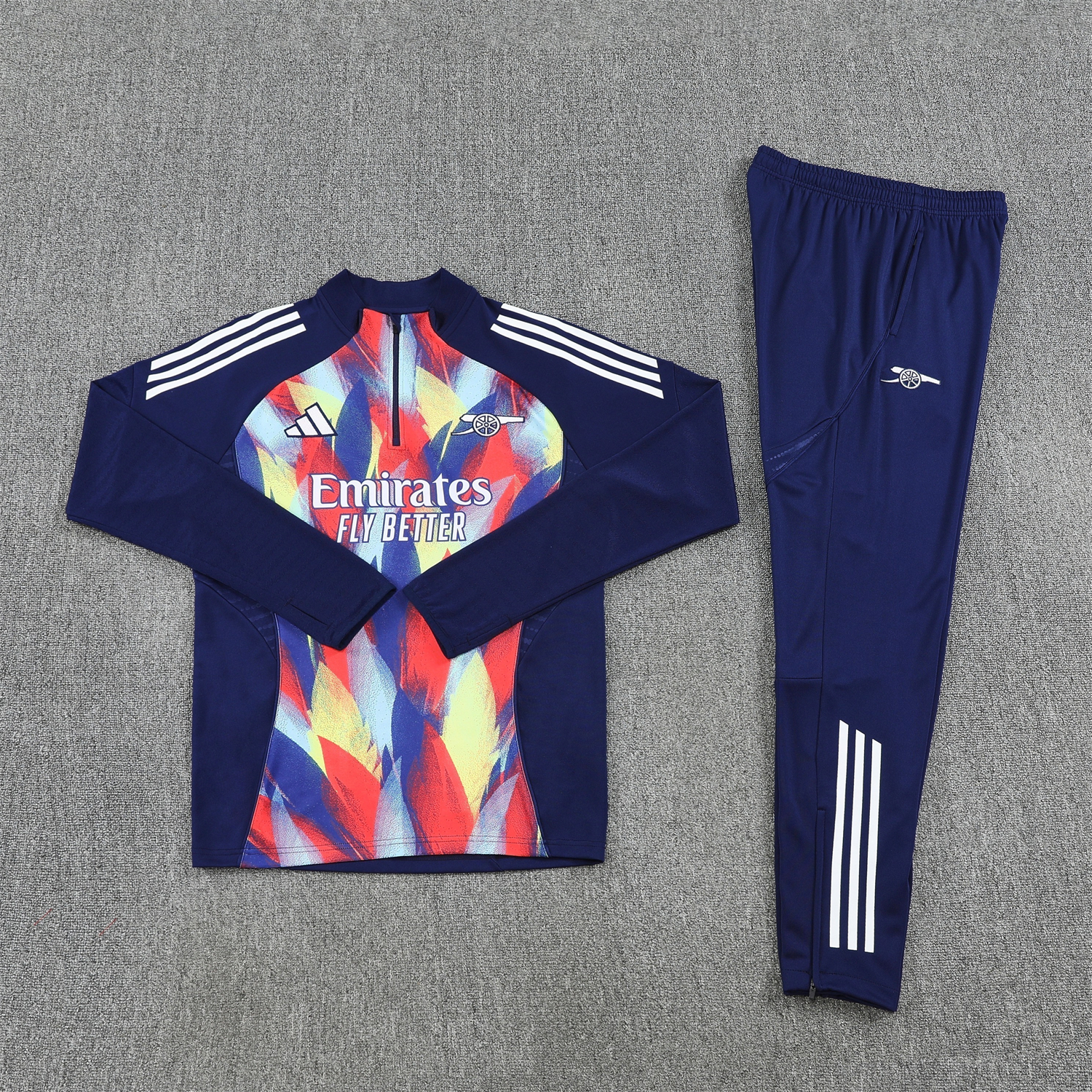 AlphaJersey-Arsenal 25-26 Long Sleeves Training Set - Colorful Camouflage With Blue Top & Royal Blue Pants