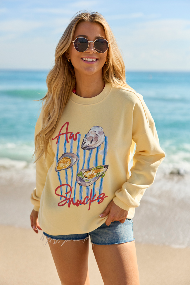 Aw Shucks Yellow Graphic Sweatshirt | Elegant Women's Fashion by coolavocek