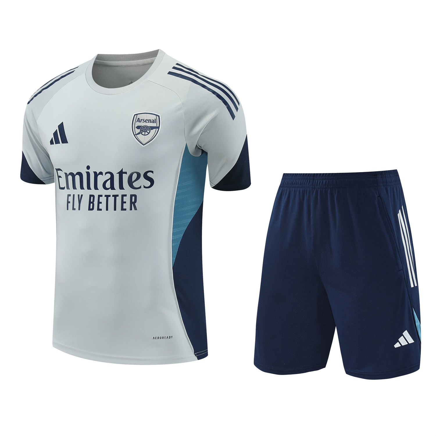 AlphaJersey-Arsenal 25-26 Short-Sleeve Training Set - Grey Top & Deep Blue Shorts