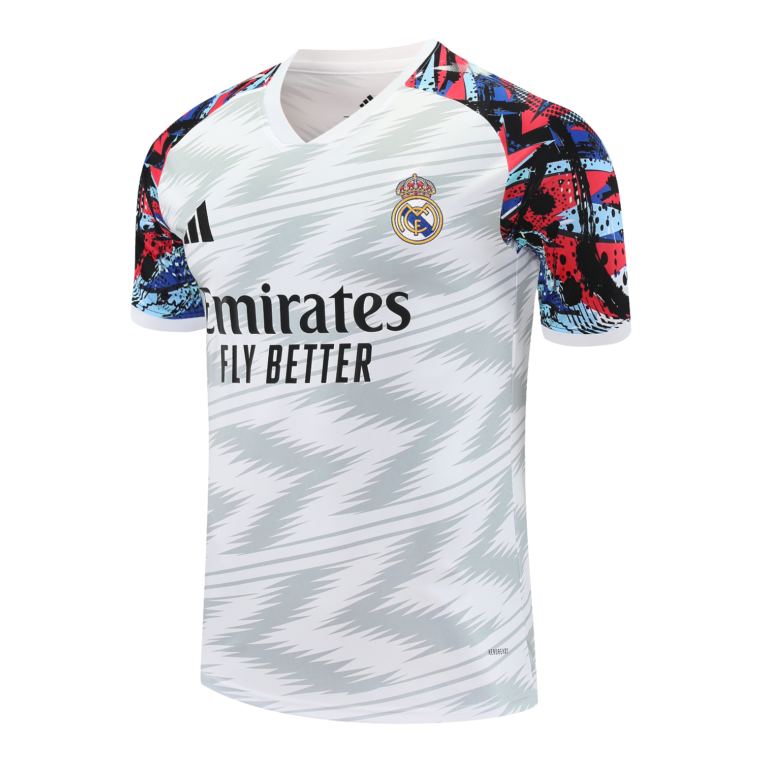 AlphaJersey-Real Madrid 25-26 Short-Sleeve Training Set - Grey Arrow Pattern Top & Black Shorts