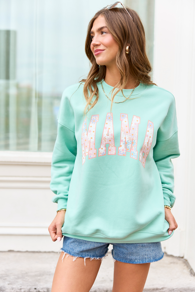 Mama Block Multi Daisy Mint Graphic Sweatshirt DOORBUSTER | Elegant Women's Fashion by coolavocek