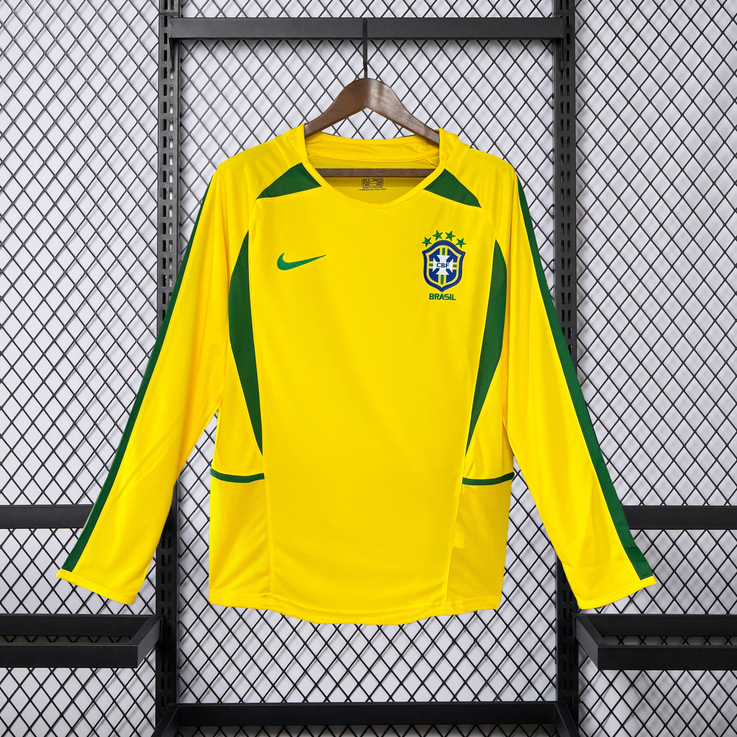 AlphaJersey-Retro Brazil 2002 Home Long Sleeves Jersey