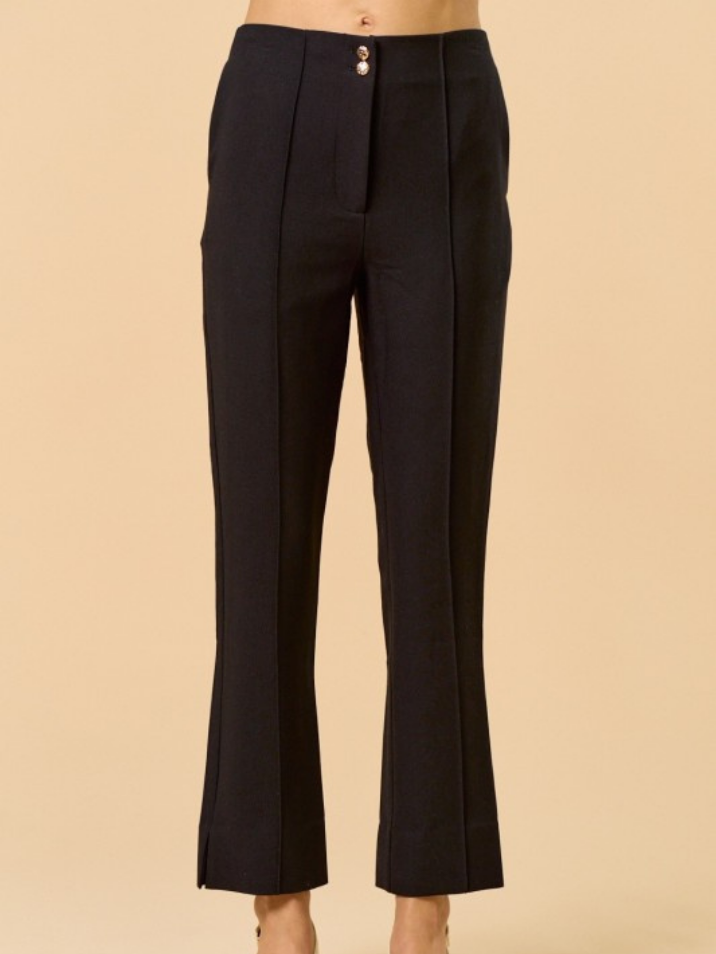 Gold Button Cropped Trousers | Elegant Women's Fashion by coolavocek