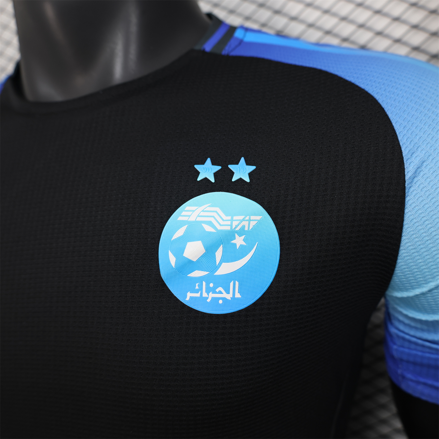 AlphaJersey-Algeria 25-26 Pure Black with Blue Sleeves Jersey - Player Version