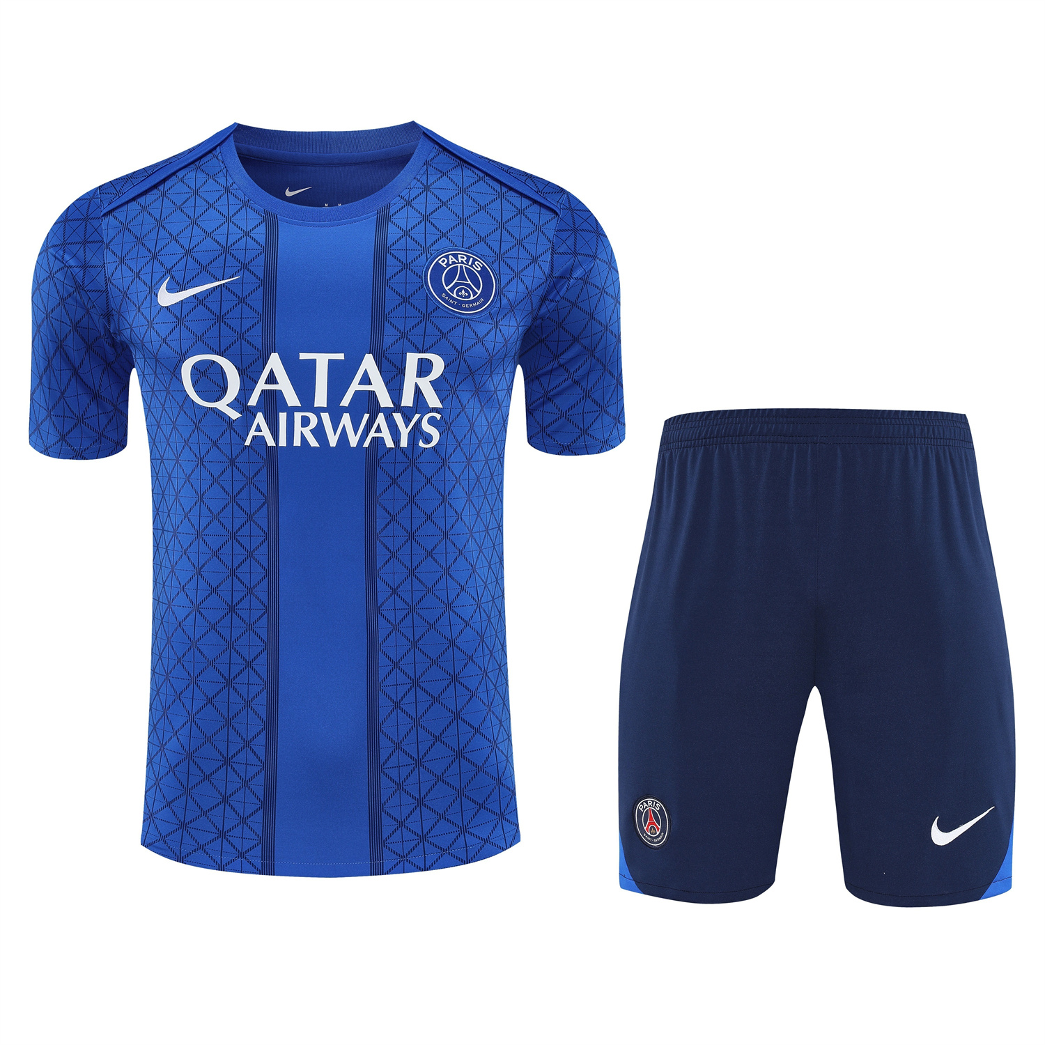 AlphaJersey-Paris Saint-Germain PSG 25-26 Short-Sleeve Training Set - Blue Top & Deep Blue Shorts