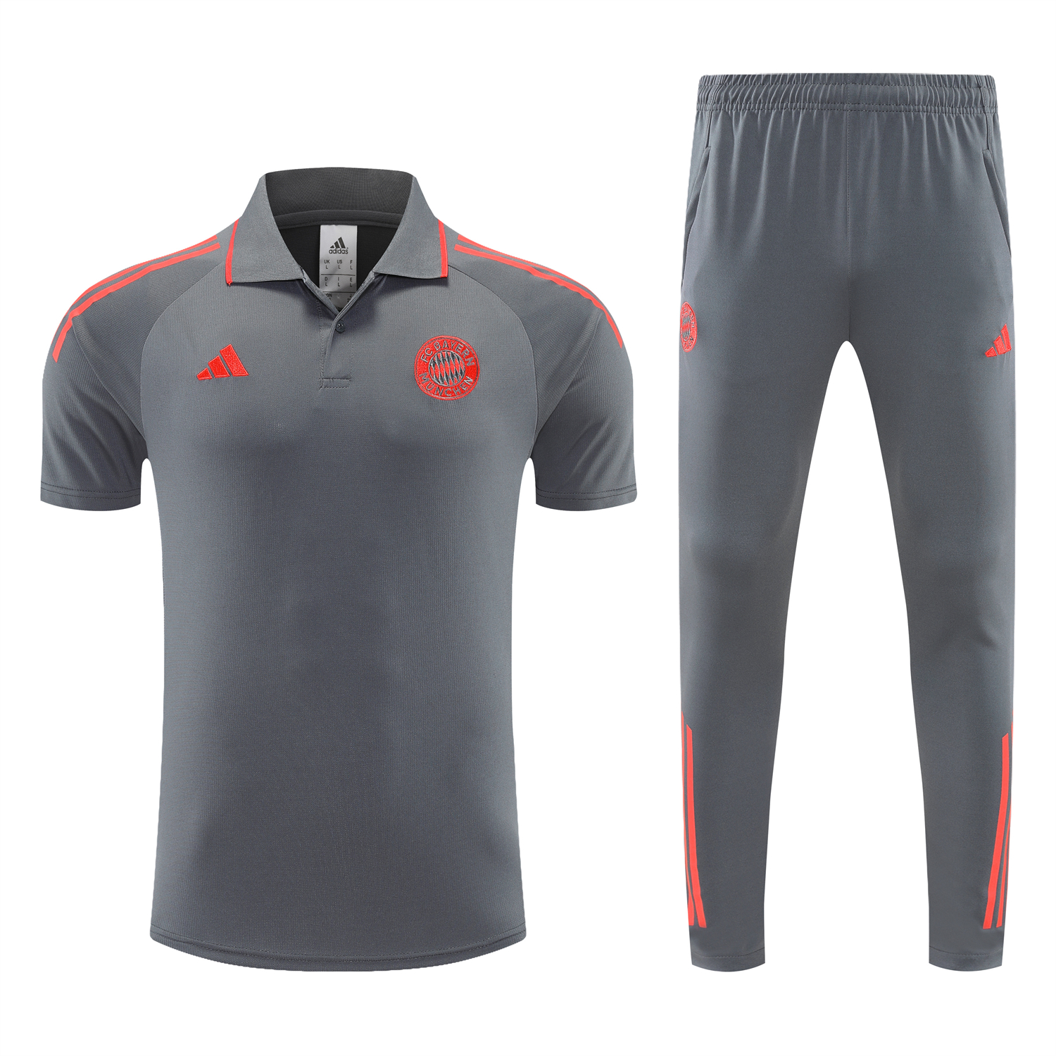 AlphaJersey-Bayern Munich 25-26 POLO Short-Sleeve Training Set - Deep Grey With Red Top and Pants
