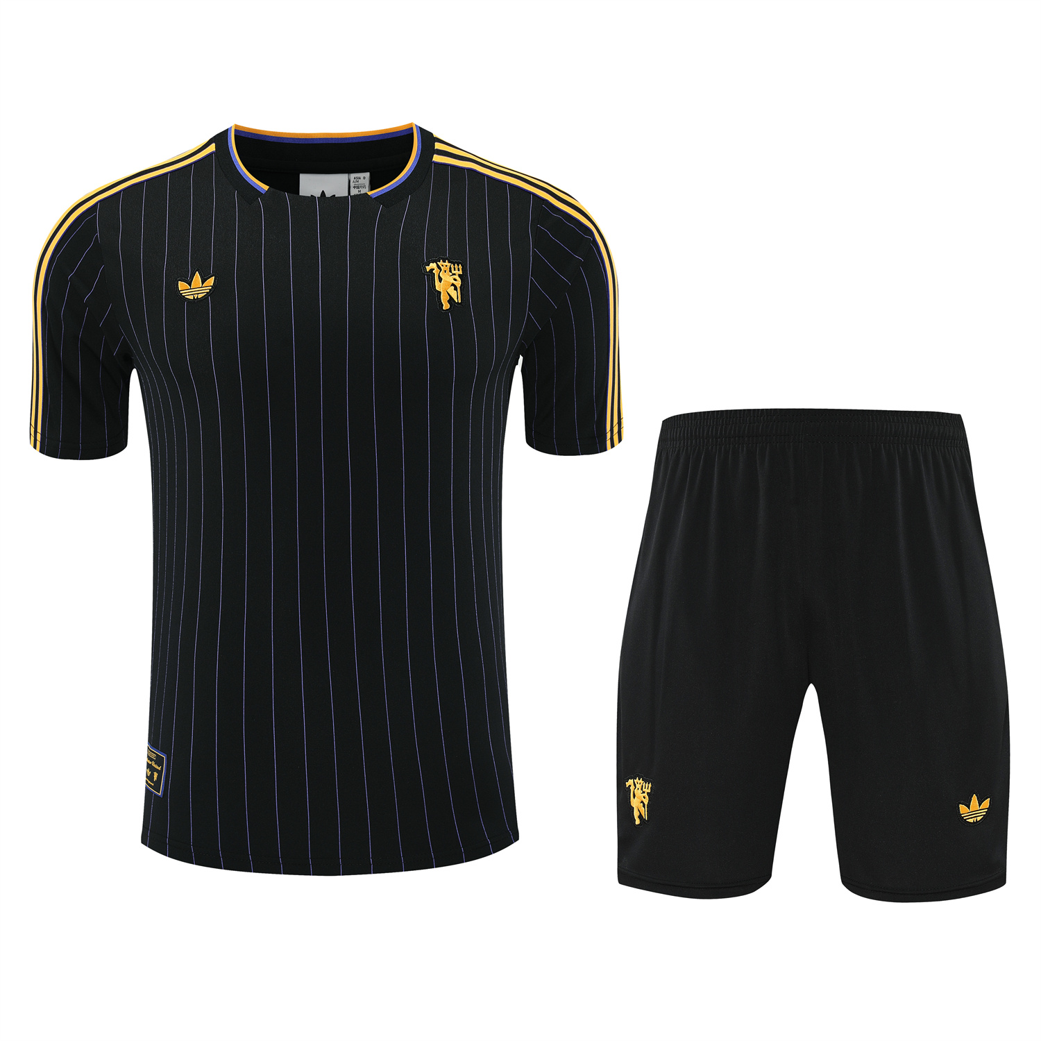 AlphaJersey-Manchester United 25-26 Trefoil Travel Short-Sleeve Training Set - Black Top & Black Shorts