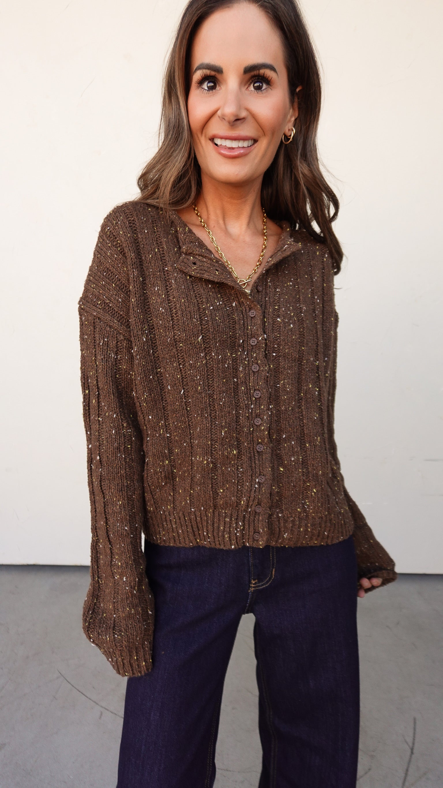 Brown Ribbed Knit Cardigan | Elegant Women's Fashion by coolavocek