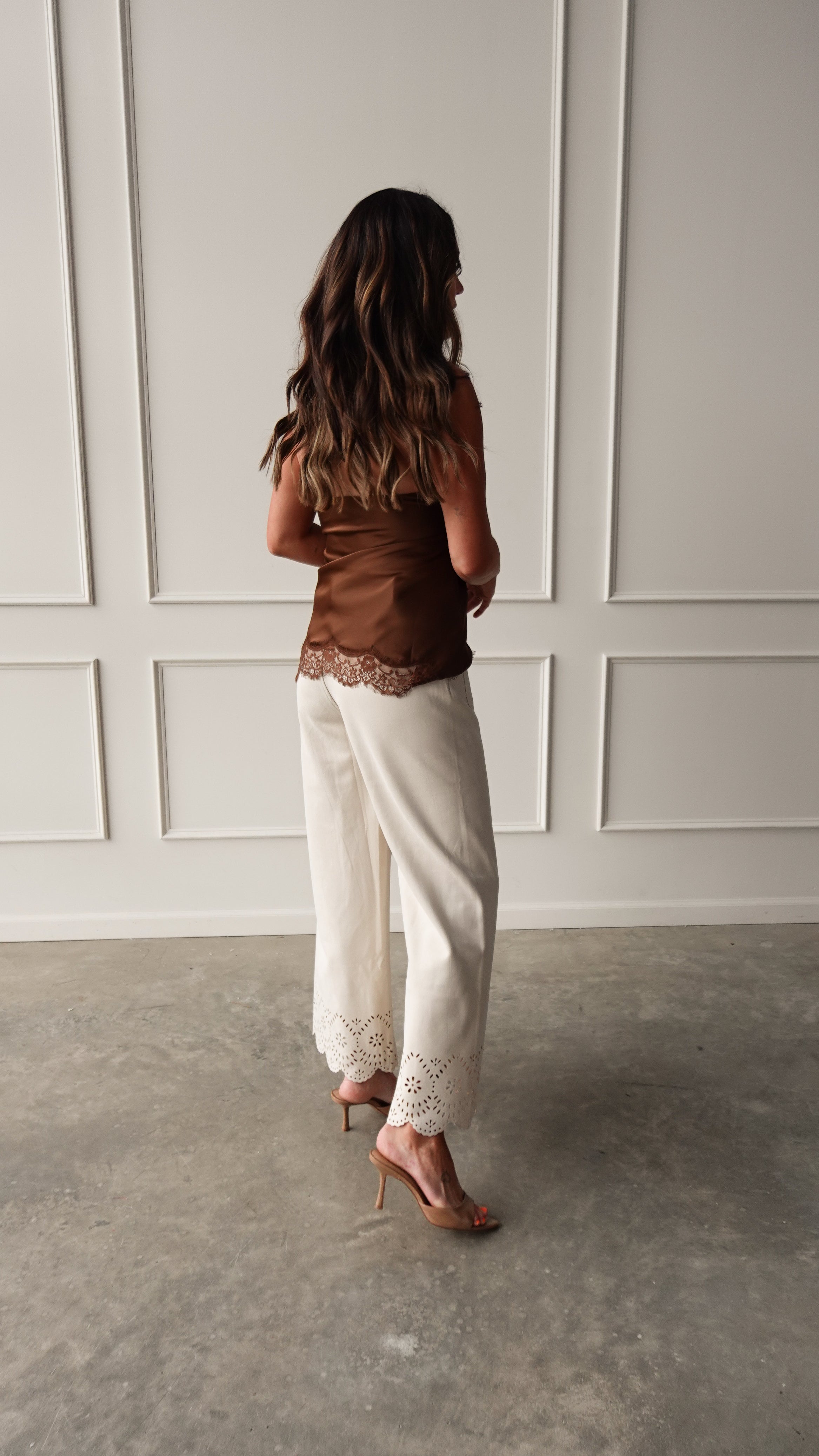 Bone Suede Pant with Eyelet Detail | Elegant Women's Fashion by coolavocek