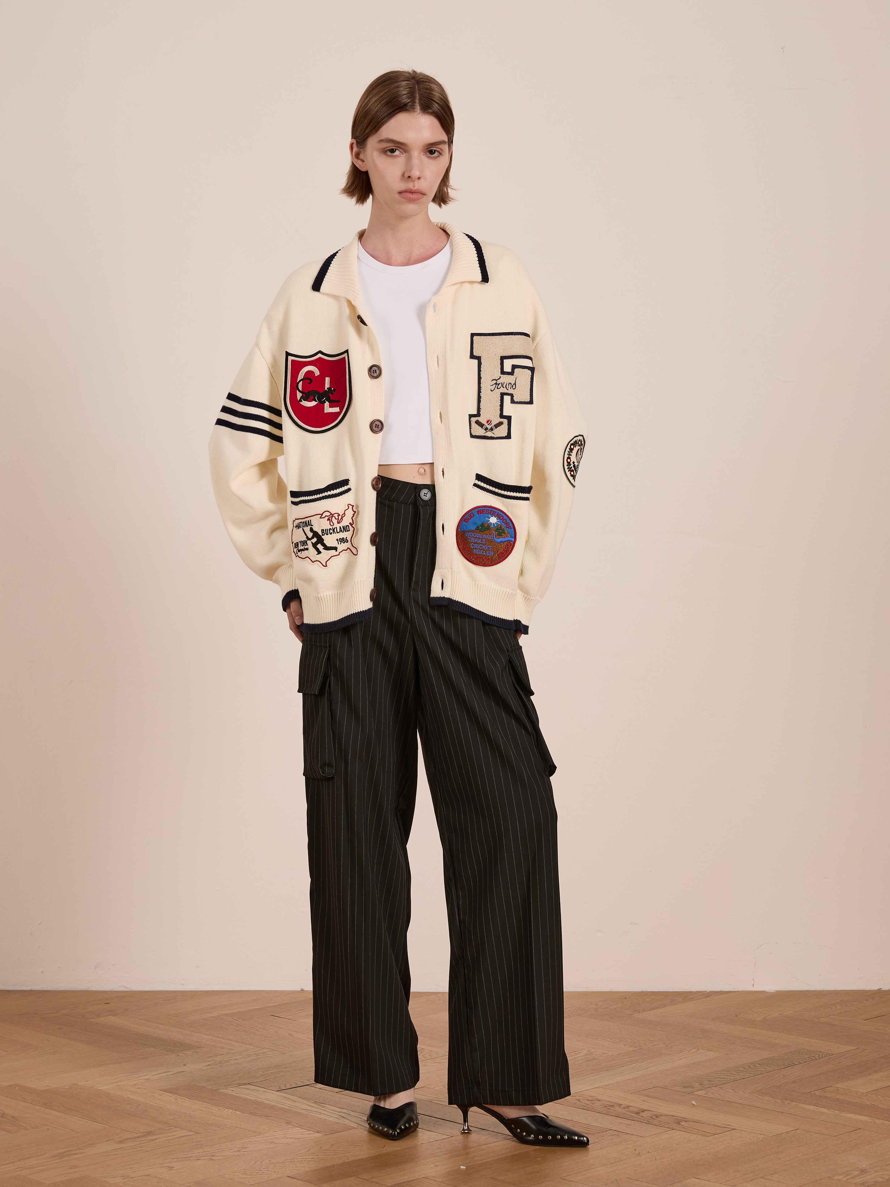 York Varsity Patch Collared Cardigan | Modern Menswear by yycbvcnbmmnbm