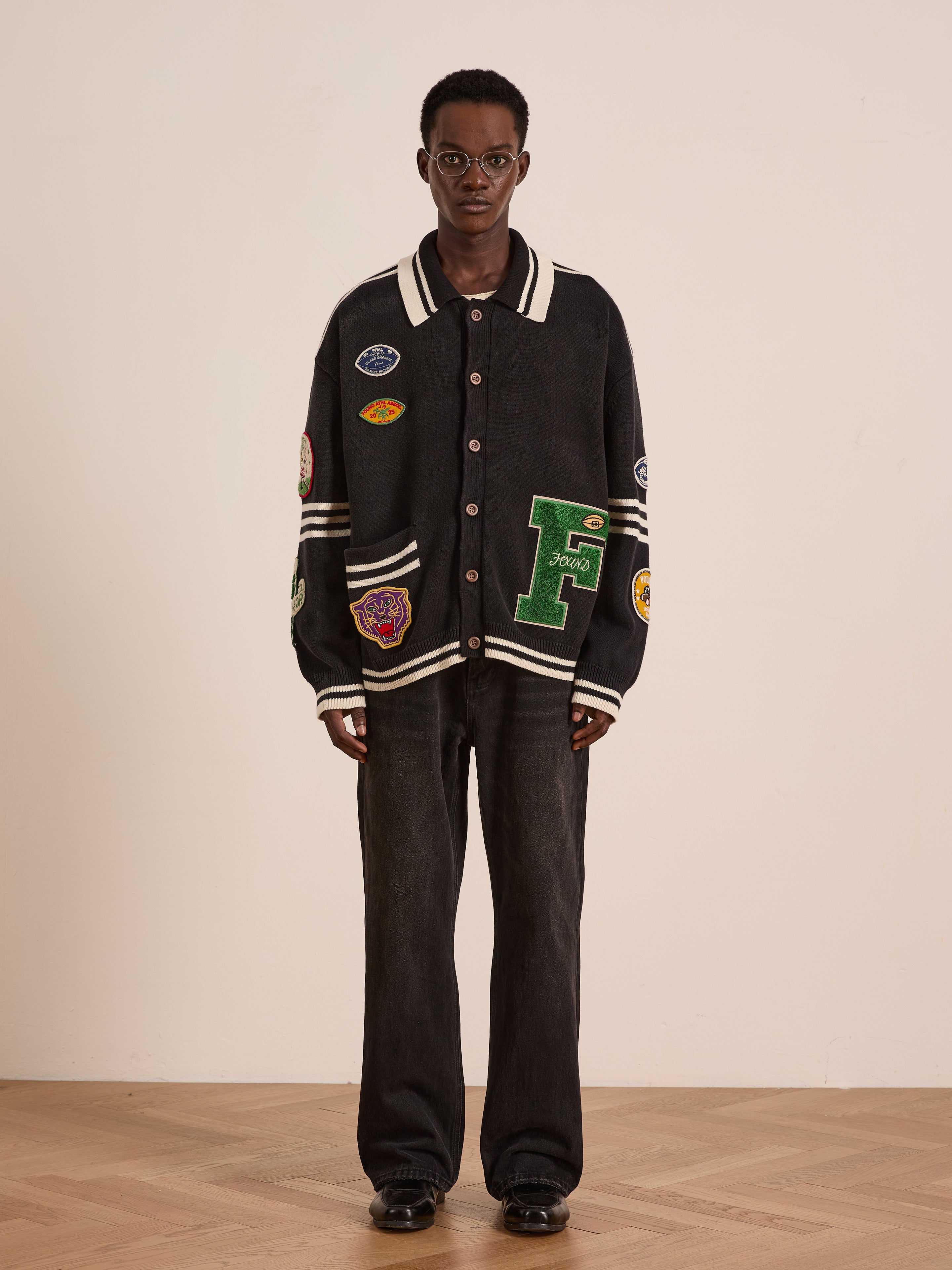 Varsity Patch Collared Cardigan | Modern Menswear by yycbvcnbmmnbm